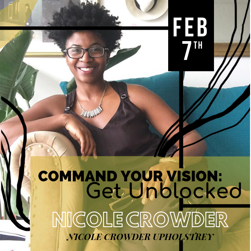 Nicole Crowder // Panelist is the independent furniture designer and upholsterer behind, Nicole Crowder Upholstery based in Washington D.C. Drawing on inspiration from fashion, travel, design, architecture and her ancestry, Nicole’s collections of s…