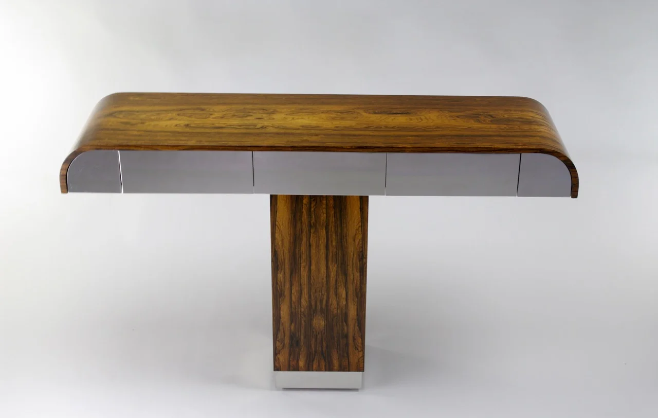 Custom rosewood and chrome console table, 1970s - SOLD