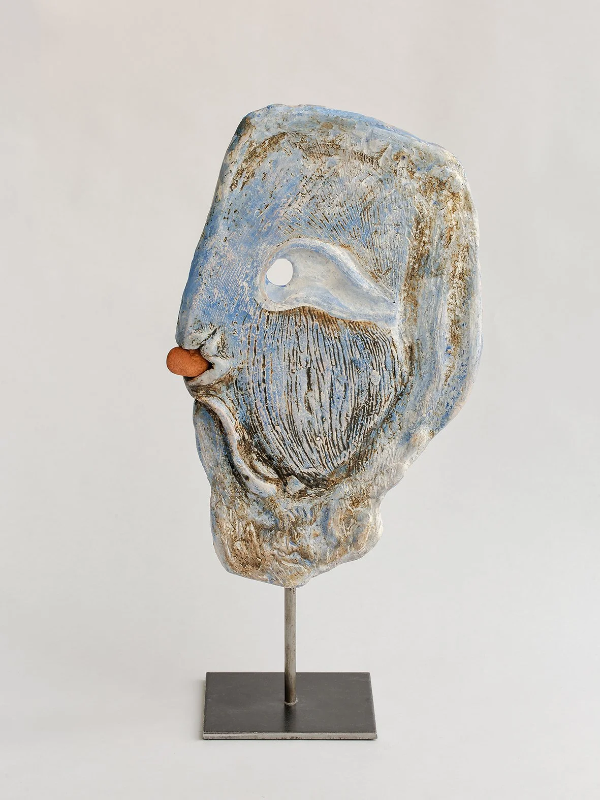  Untitled, 2025 High-fired stoneware, oxide, rock, steel 43.5 cm x 20 x 2 cm  Photo credit: Hervé Goluza 
