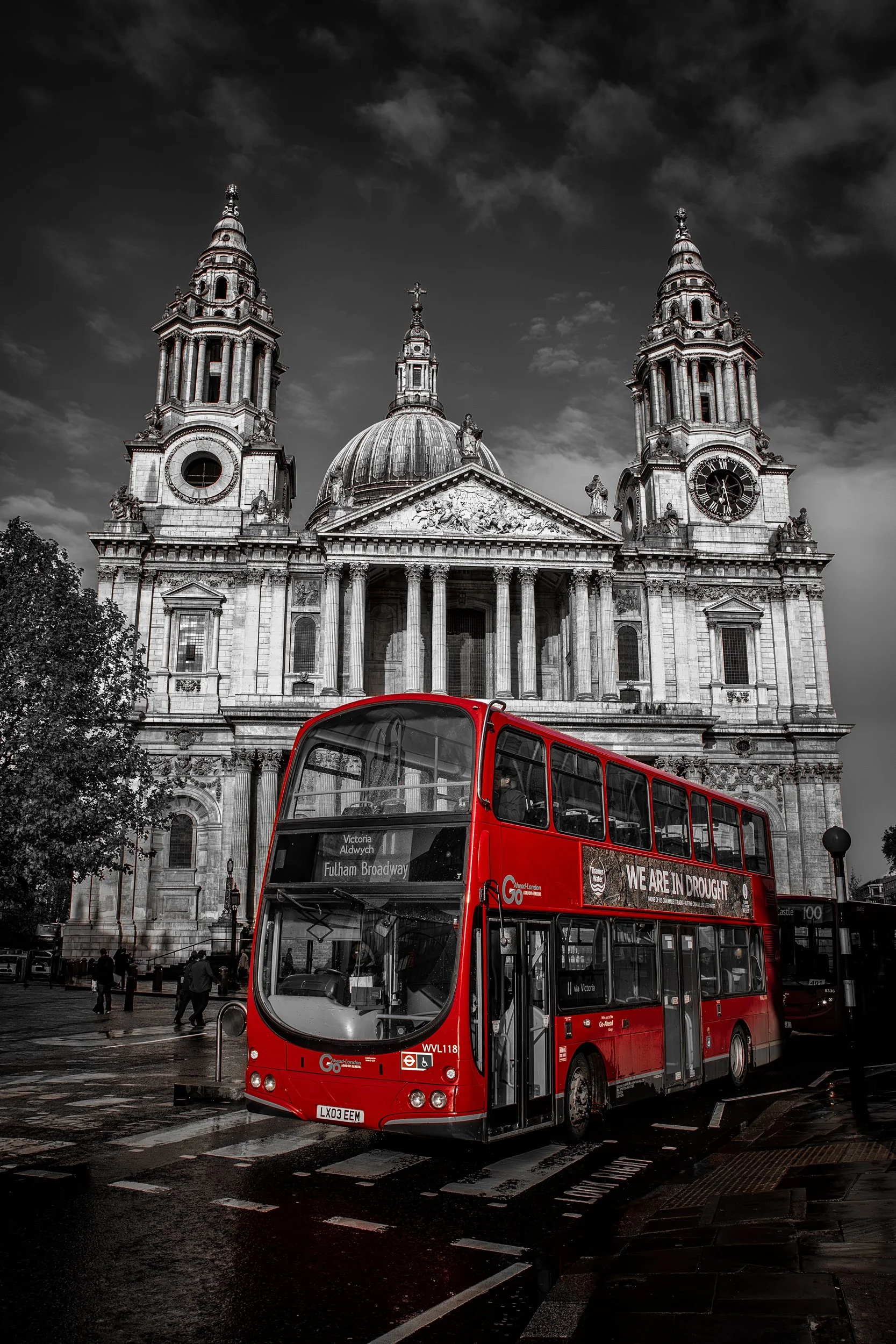 St. Paul's Cathedral and Red Bus

 

 St. Paul's Cathedral has stood in central London since the late seventeenth century and remains one of the city's most recognizable landmarks. A red double-decker bus passes through the foreground shortly after r