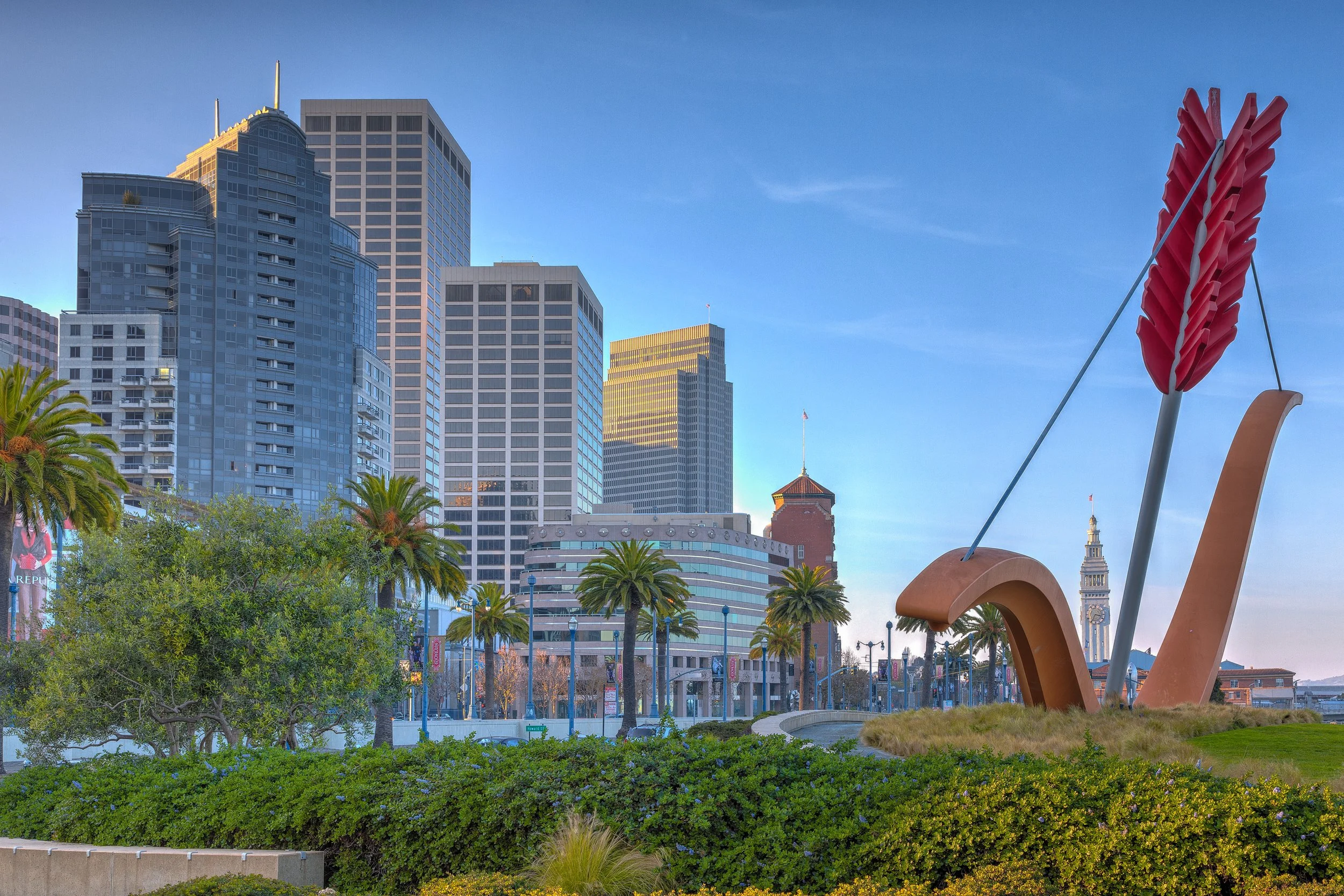 Cupid's Span at Evening

 

 Cupid’s Span stands in Rincon Park along the San Francisco waterfront, with the downtown skyline nearby. The sculpture was created by Claes Oldenburg and Coosje van Bruggen and has become a recognizable public artwork in 