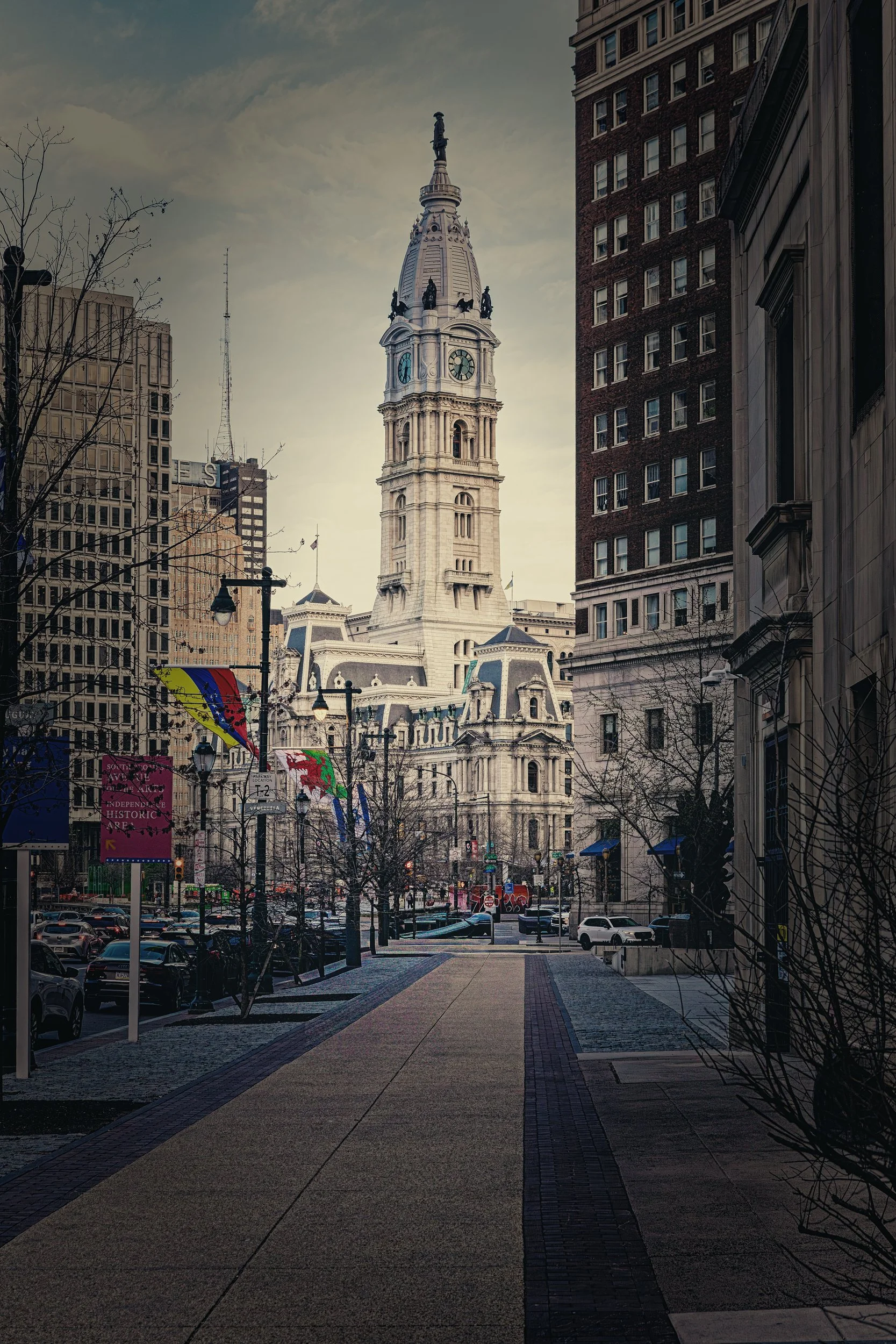 Philadelphia City Hall from Benjamin Franklin Parkway

 

 Philadelphia City Hall stands in Center City and is seen from the Benjamin Franklin Parkway. The building’s clock tower and William Penn statue are among the city’s most recognizable civic fe