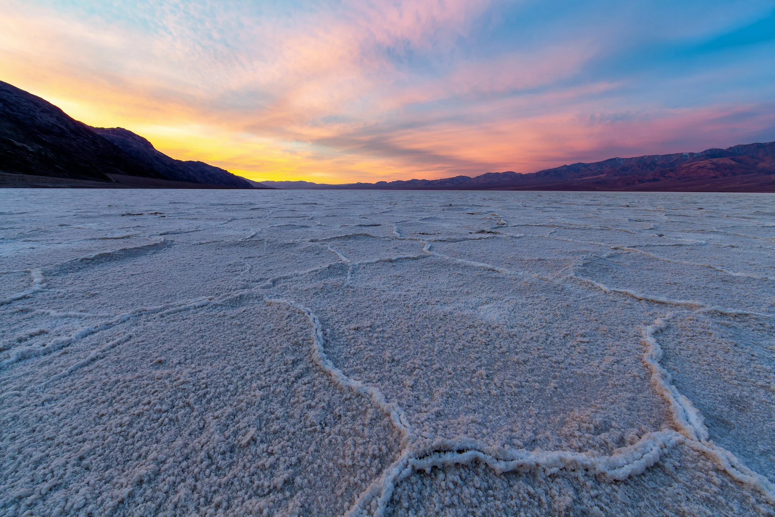 Salt and Sky

 

 Badwater Basin lies within Death Valley National Park in California. The basin is known for its salt flats and is the lowest point in North America.
 