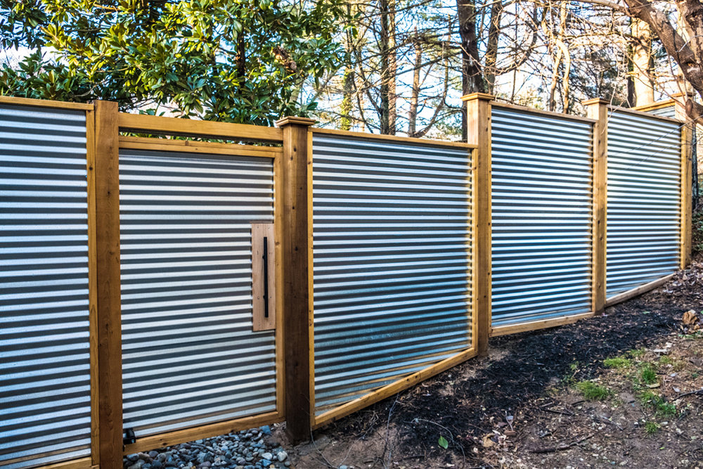 Custom Corrugated Metal And Cedar Posts, Corrugated Metal Sheets For Fencing