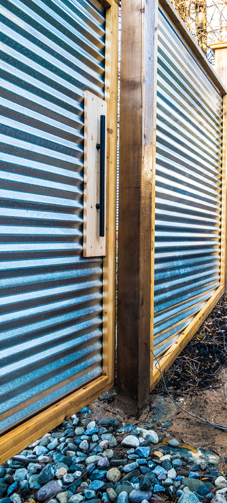 Custom Corrugated Metal And Cedar Posts, How To Build A Wood Framed Corrugated Metal Fence