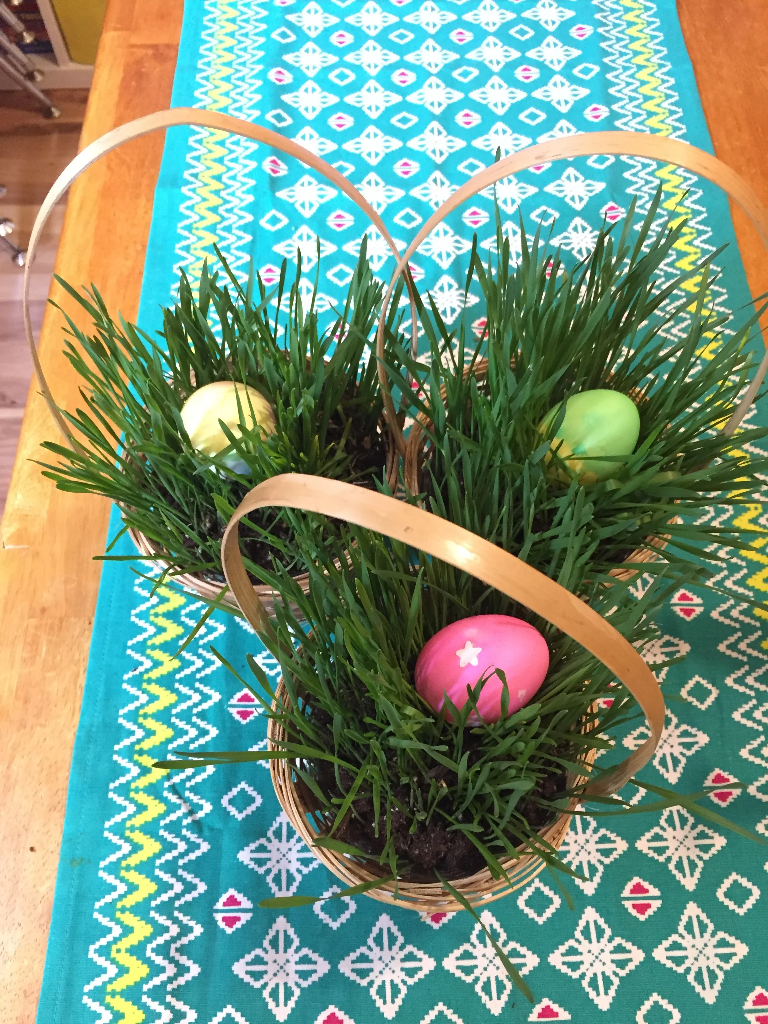 We made our own grass baskets and eggs