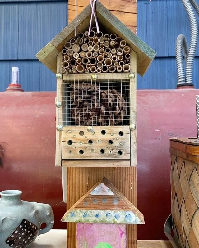 Today I noticed our #bughotel we made a year ago at Paper Moon had it&rsquo;s first guests! The 🐝 are buzzing! #bees #playschool #papermoonplayschool #insects