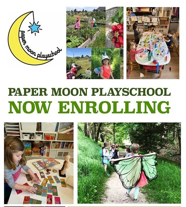 Paper Moon Playschool is now enrolling for the coming 2020-2021 School year. There are a few spots open for summer if families would like to begin before September. 
Hours of Playschool are Tuesday- Thursday 9:30-1:30 for children 2.5- 5 years of age