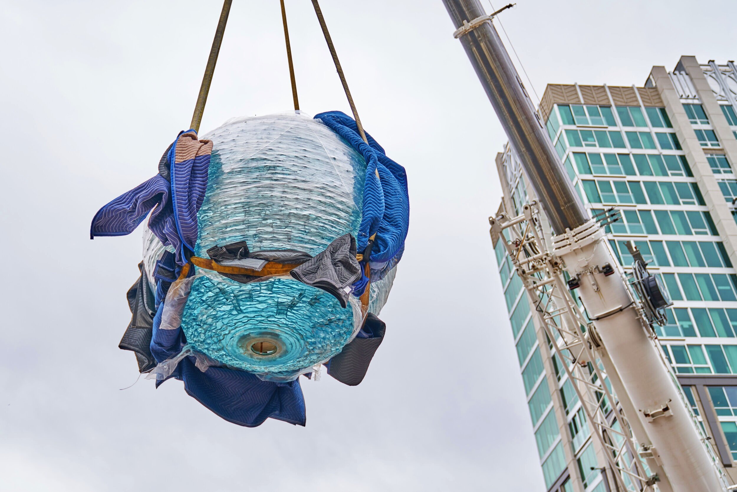  A two ton glass orb floating through the sky doesn’t happen every day. 