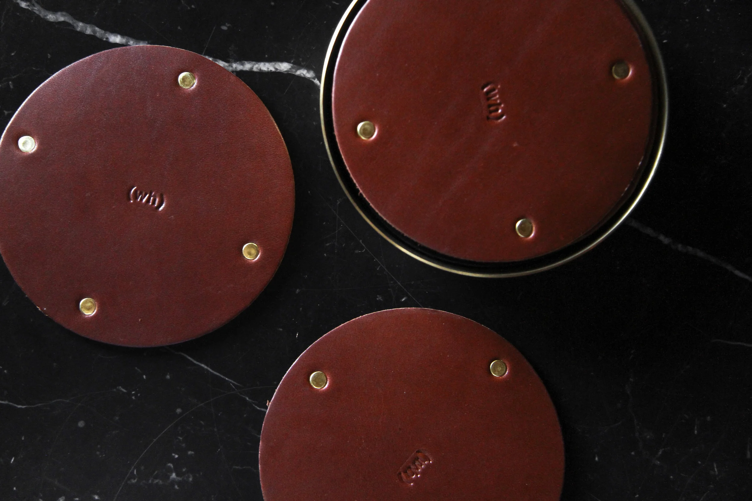 Brown Leather Coaster with Brass Holder