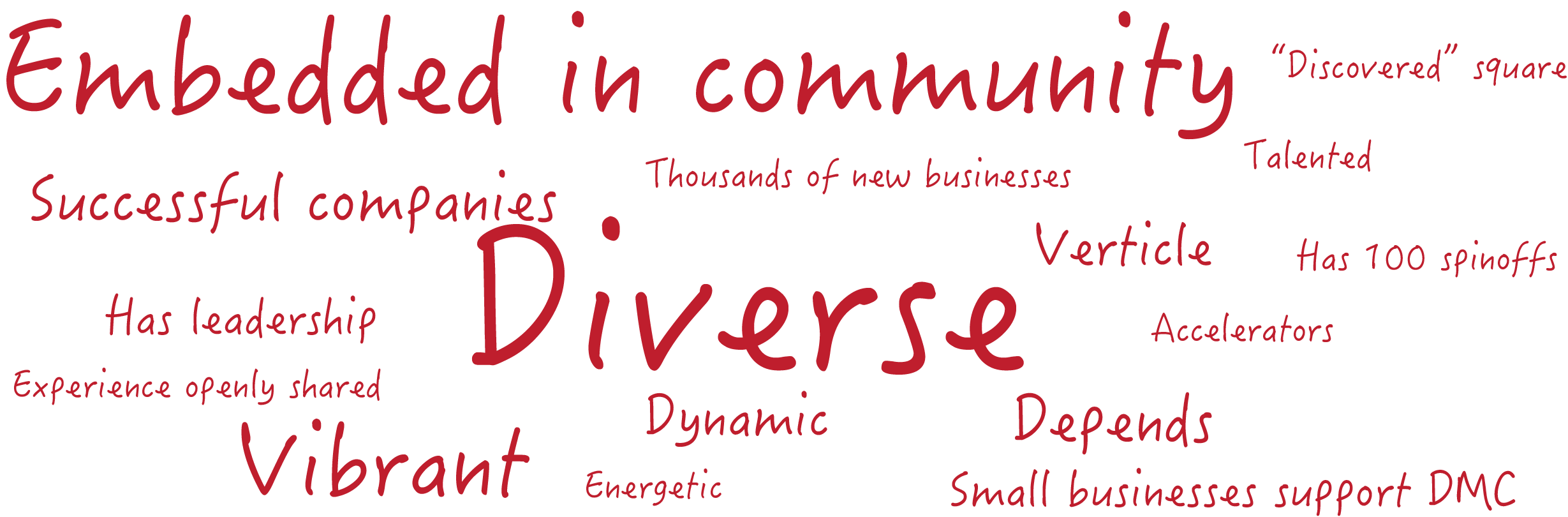 Top ideas of what Rochester's entrepreneurial community will look like at the end of the DMC initiative.
