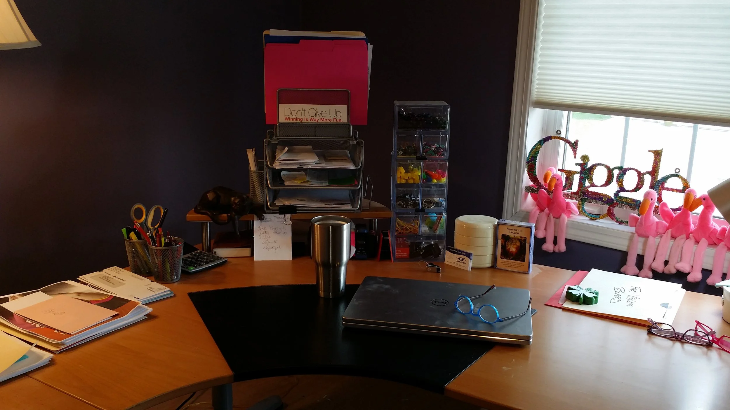 Desk of Lynn Bounds, Owner of EDGE FITNESS.