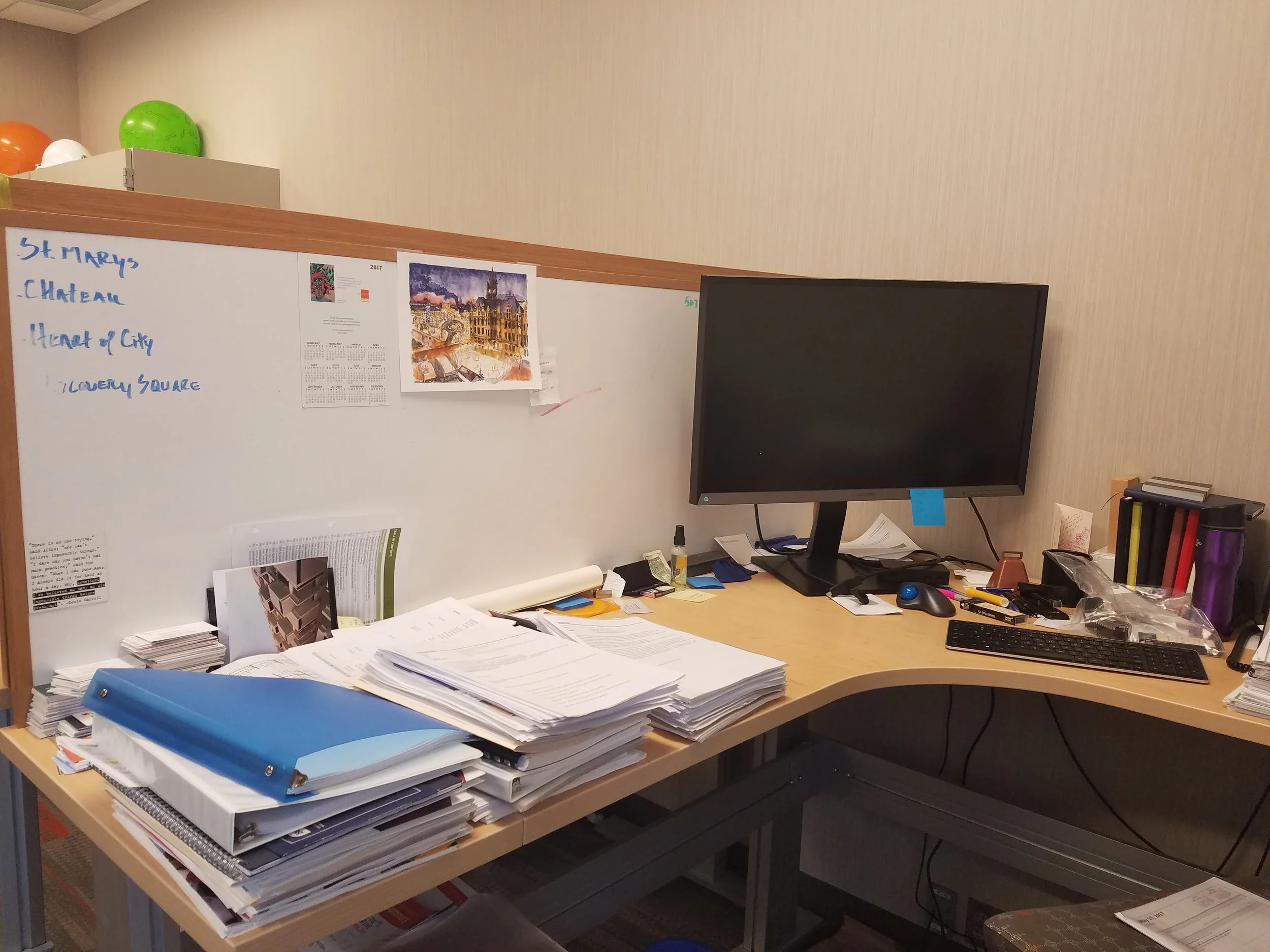 Desk of Patrick Seeb, DMC Director of Economic Development and Placemaking.