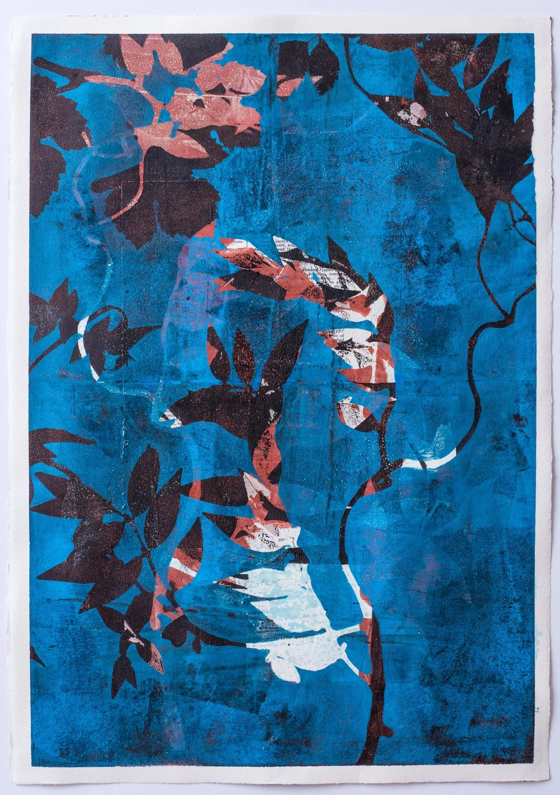 Into the Night, 13” x 19,” Monoprint Collage