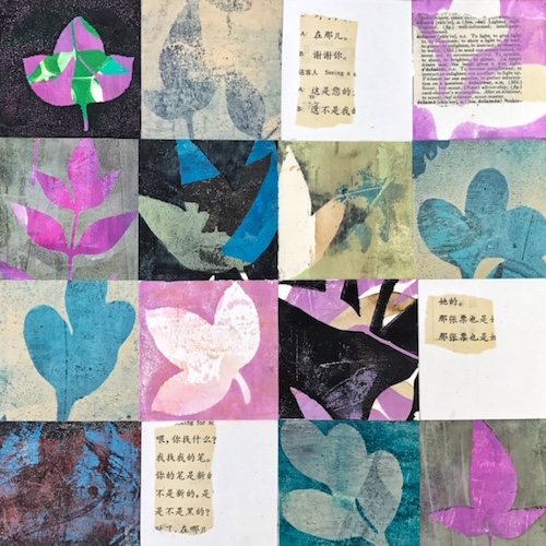 Seeing Light, 12" x 12," Monoprint Collage with Walnut Ink