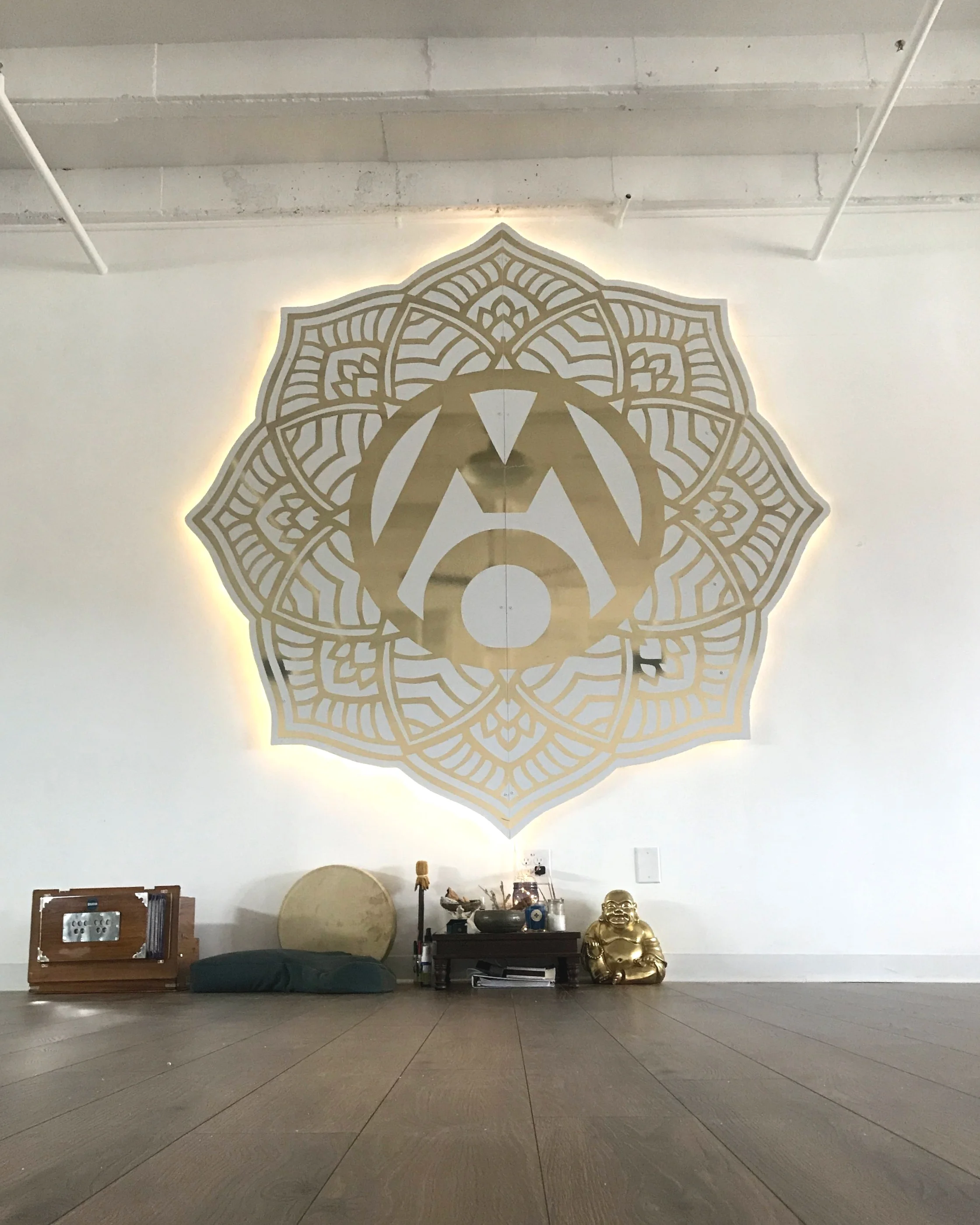 Inside the studio space at Om Base, located at 125 Lamar Suite 105.
