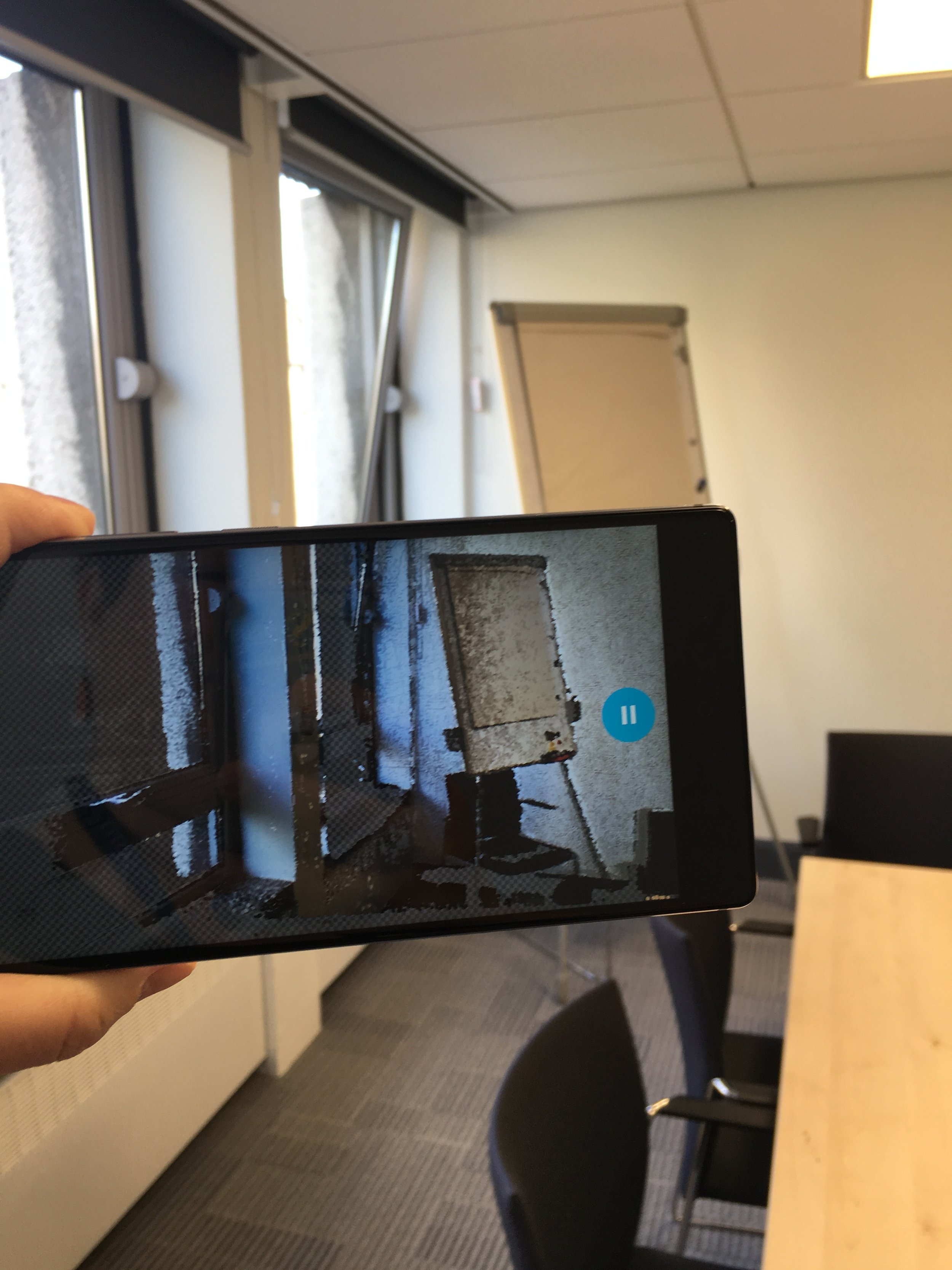 A picture of Nicola scanning a room for the Strictly Come Tango project