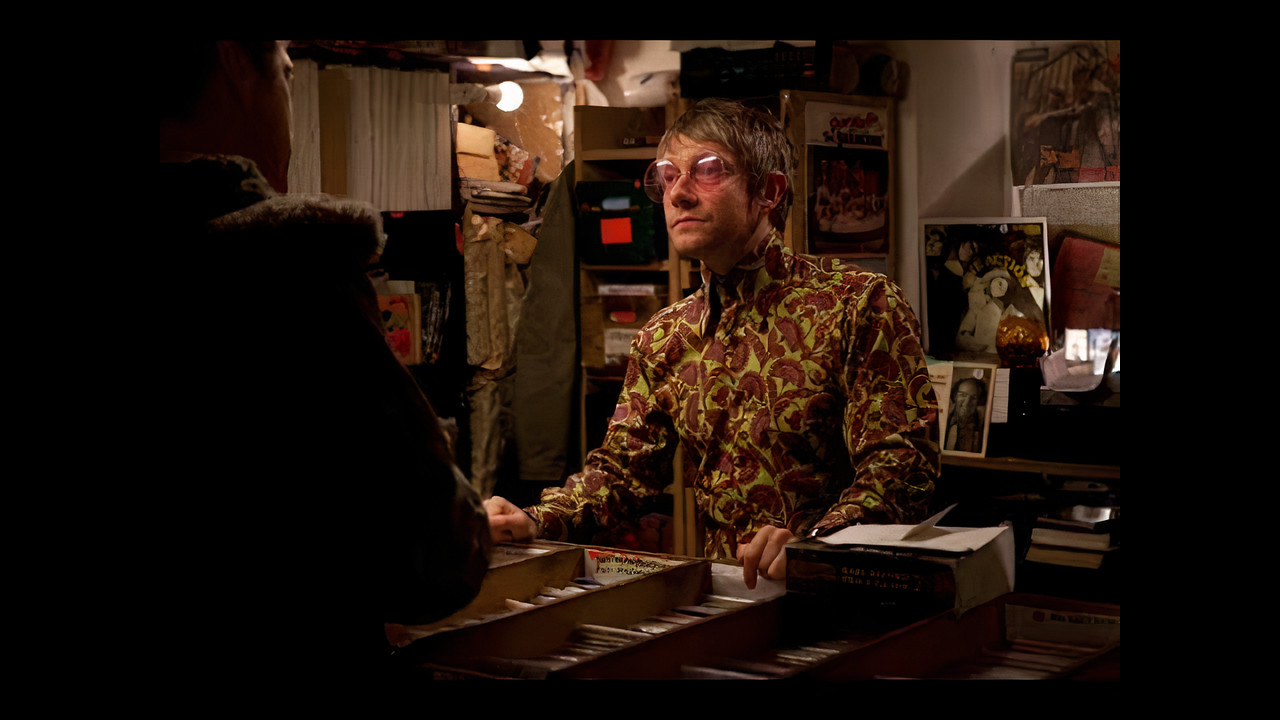 Martin Freeman filming 2013 film, Svengali, set in Ra-Ra Rok Records.
