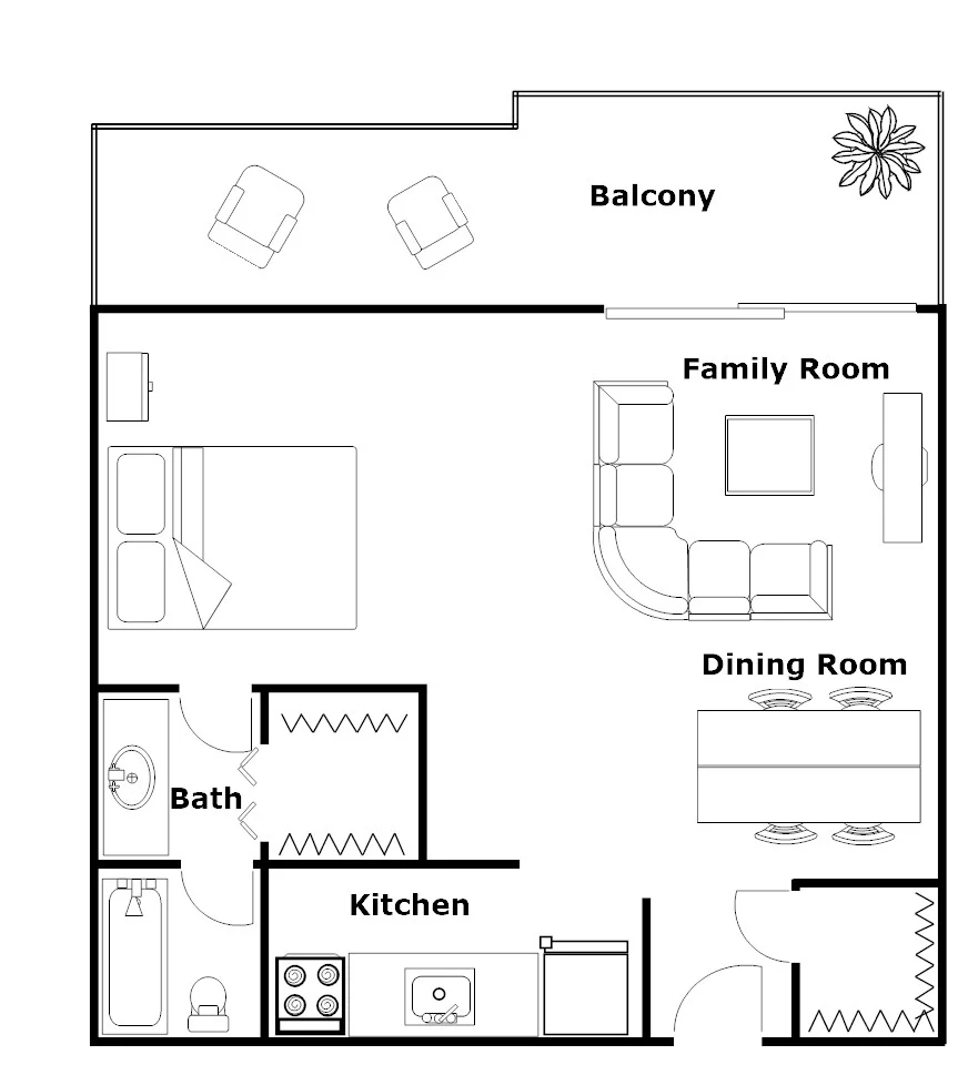 Studio with Galley Kitchen