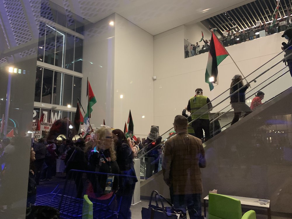 protesters enter the building on Saturday night 