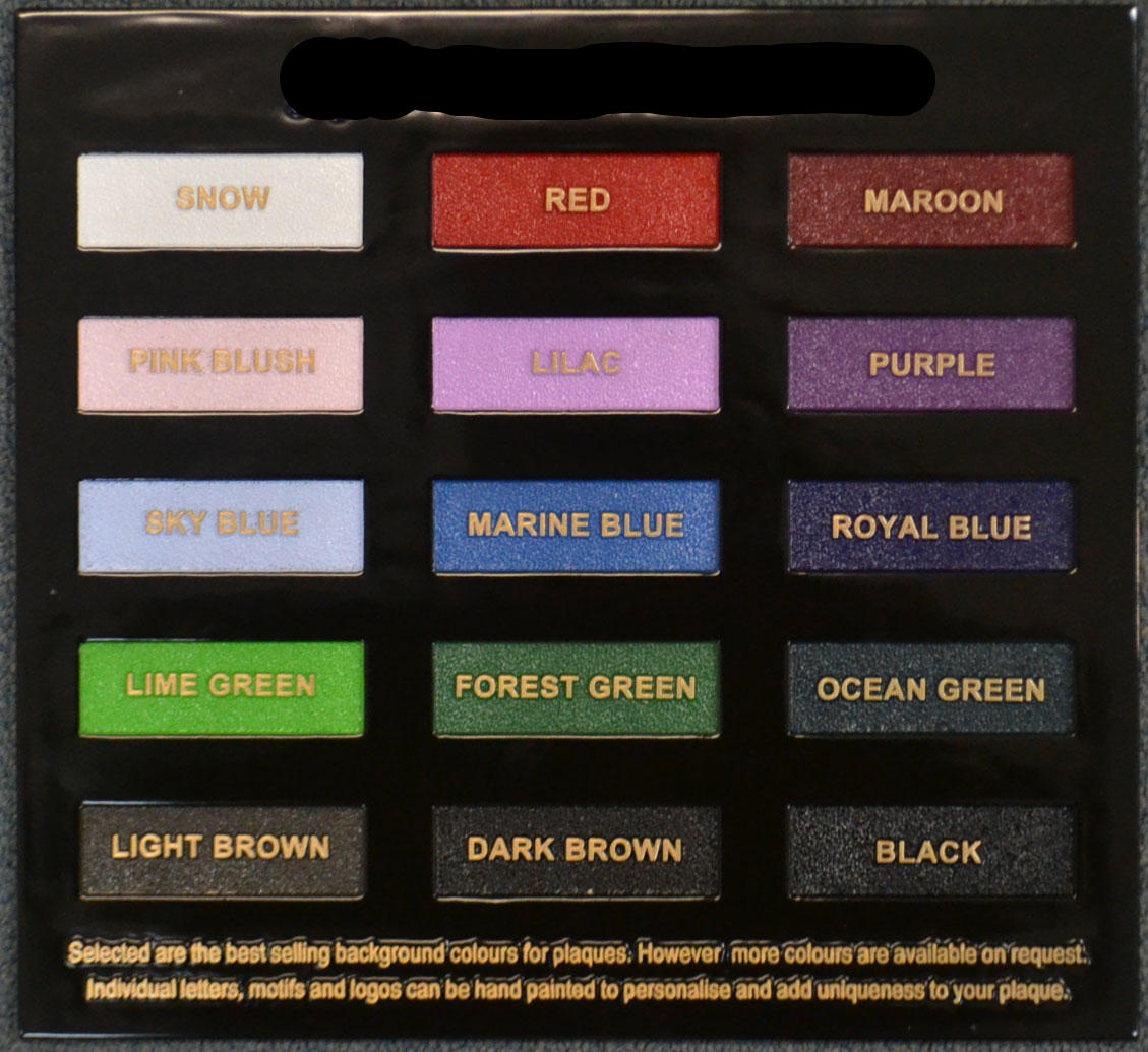 Bronze Plaque Colour Chart