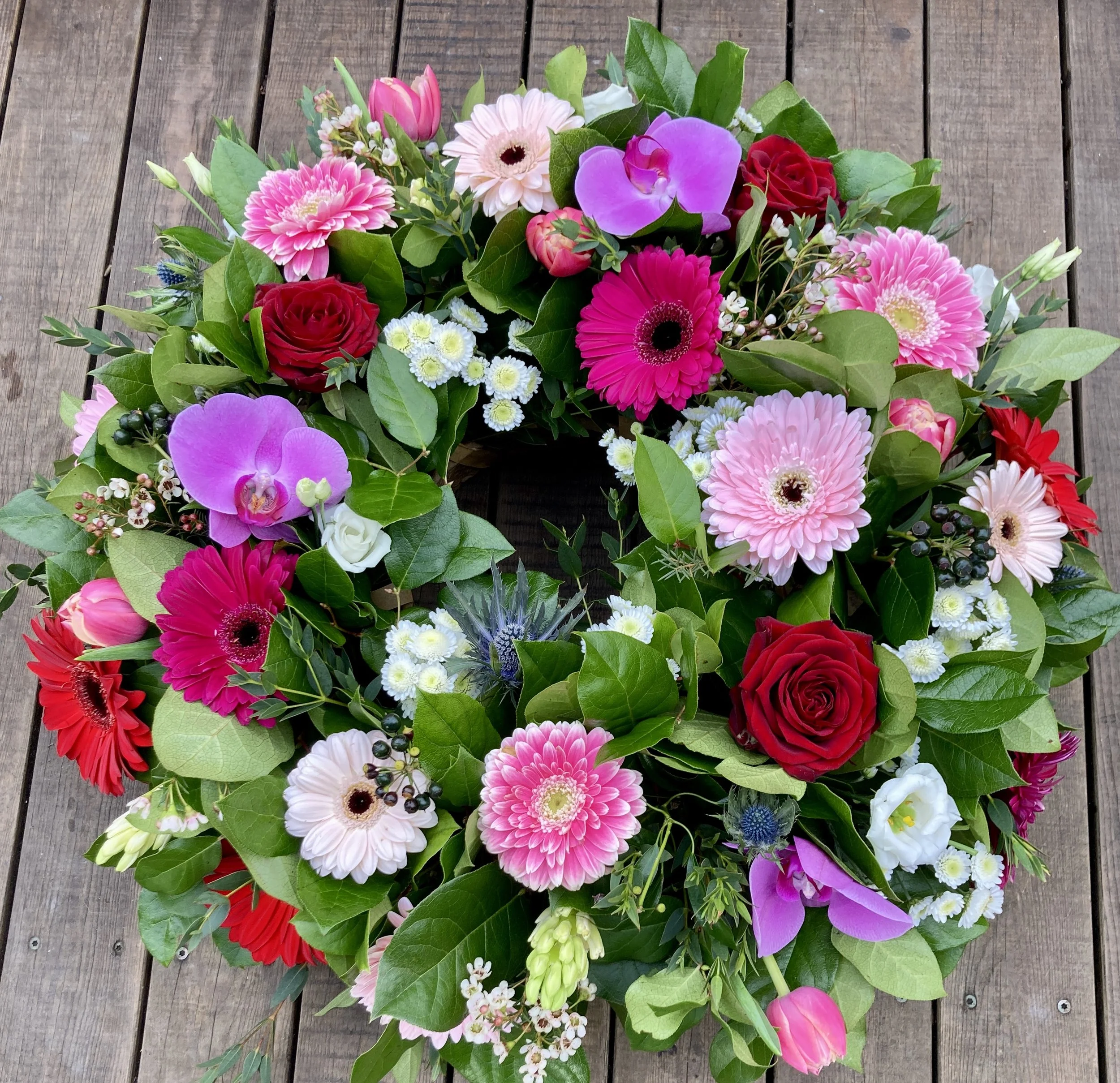 Pink Funeral flower wreath for delivery in Cork City