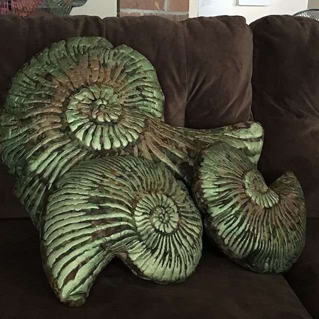 Cool ammonite pillows now available in my Etsy shop! #ammonite #fossils #pillows #fiberarts #quilted #etsy #etsyseller #artpillows