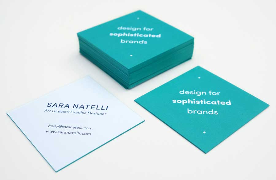 Sara’s printed business cards.