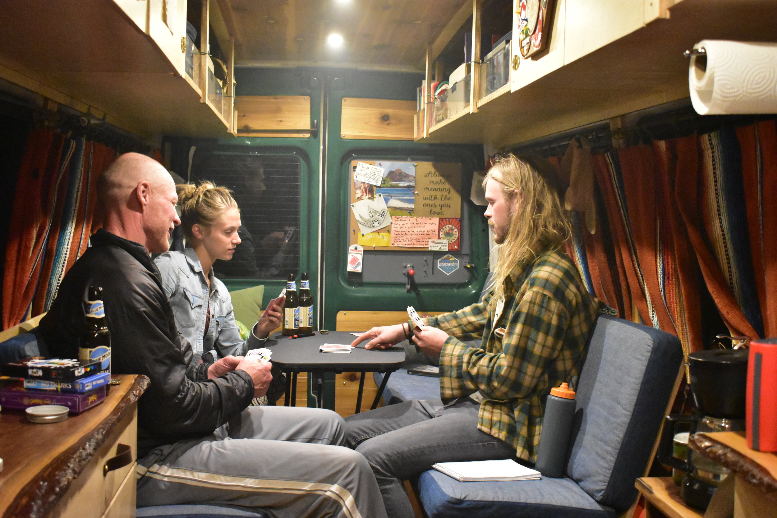 Entertaining guests in the van with games and brews