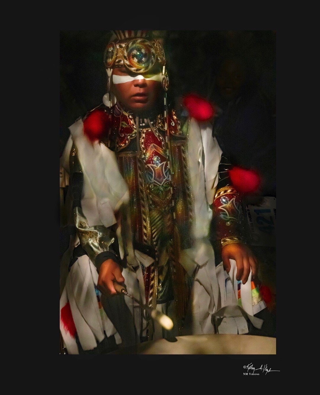 Night Drummer, another image that is part of the Western Gallery/Taos Arts Council show debuting online tomorrow, Nov 13th through Jan 5th.  Image taken at 2019 Taos Pueblo Pow Wow (as official photographer). Archival print on canvas.  Go to Western 