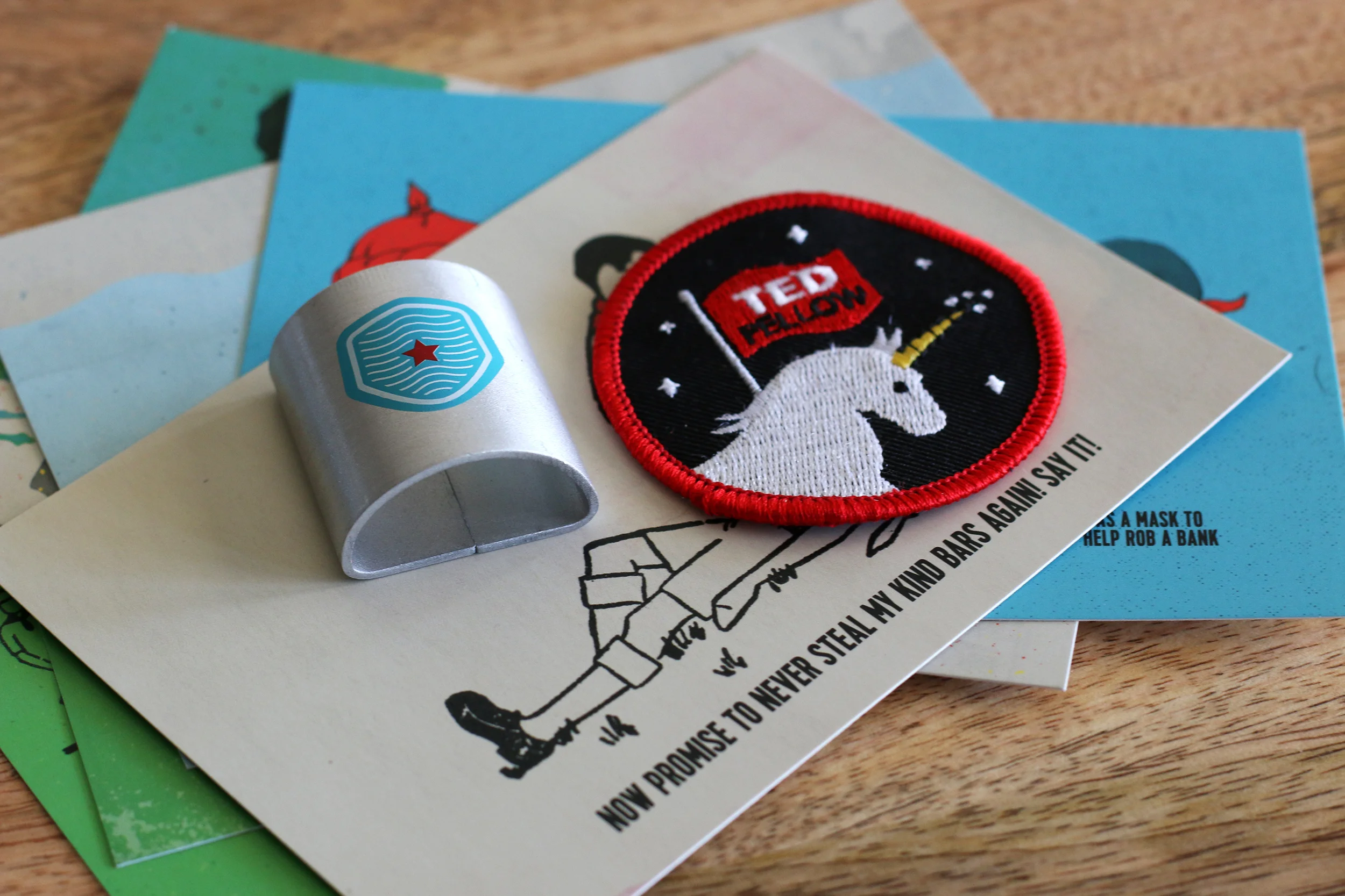 Set includes a TED Fellows embroidered patch, a neckerchief and a slide 