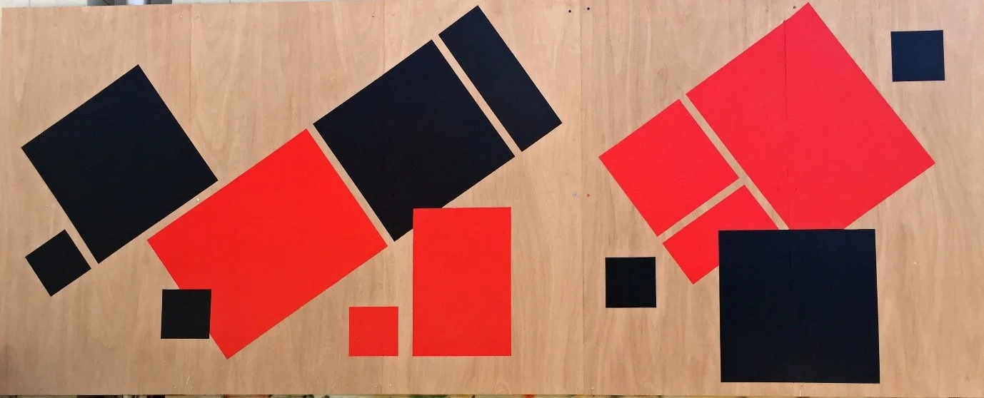Following her Solo exhibition at Factory49, Ro continued to develop her red and black geometric series. #liddell acrylic mural on marine ply (five panels), 240x600cm, carpark of Look Printing, Albion Street Leichhardt.