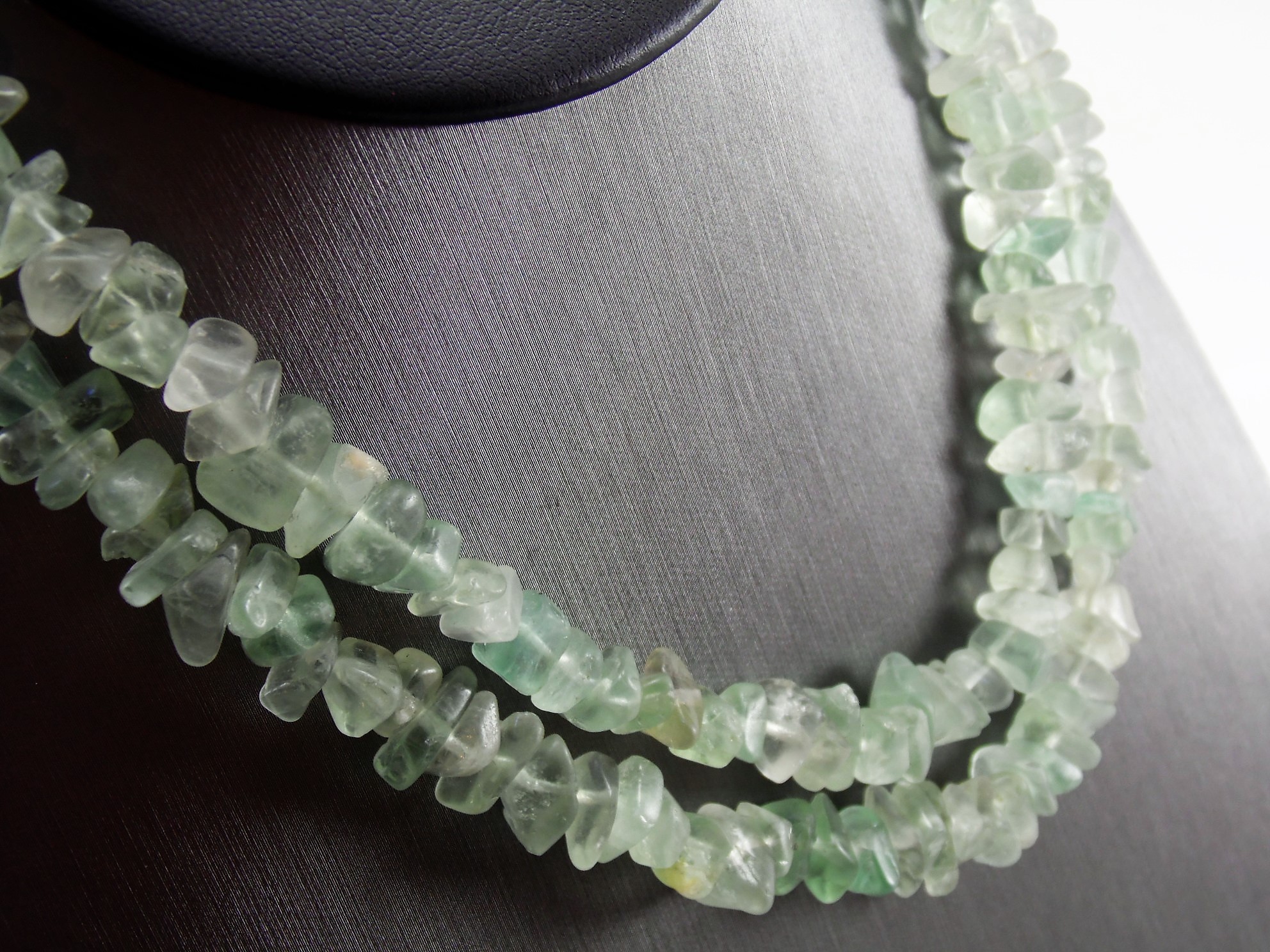 Vintage 30 Inch Green Glass Translucent Transparent Aventurine Quartz Beaded Crystal Necklace