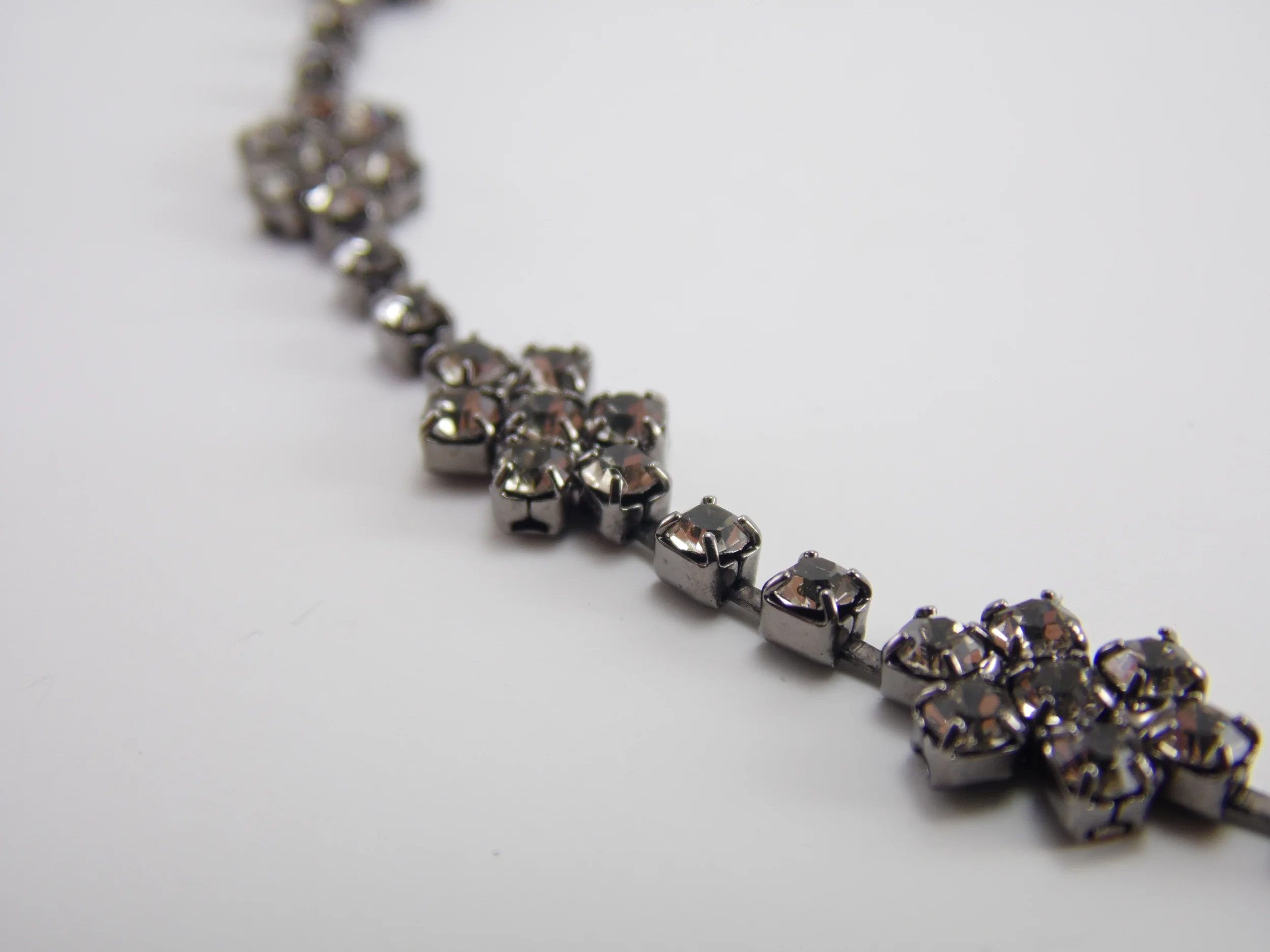 Vintage  7 1/4 Inch Brilliant Black Diamond Cubic Zirconia CZ Rhinestone Prong Set Blacktone Bracelet 3.75 Carat T.W
