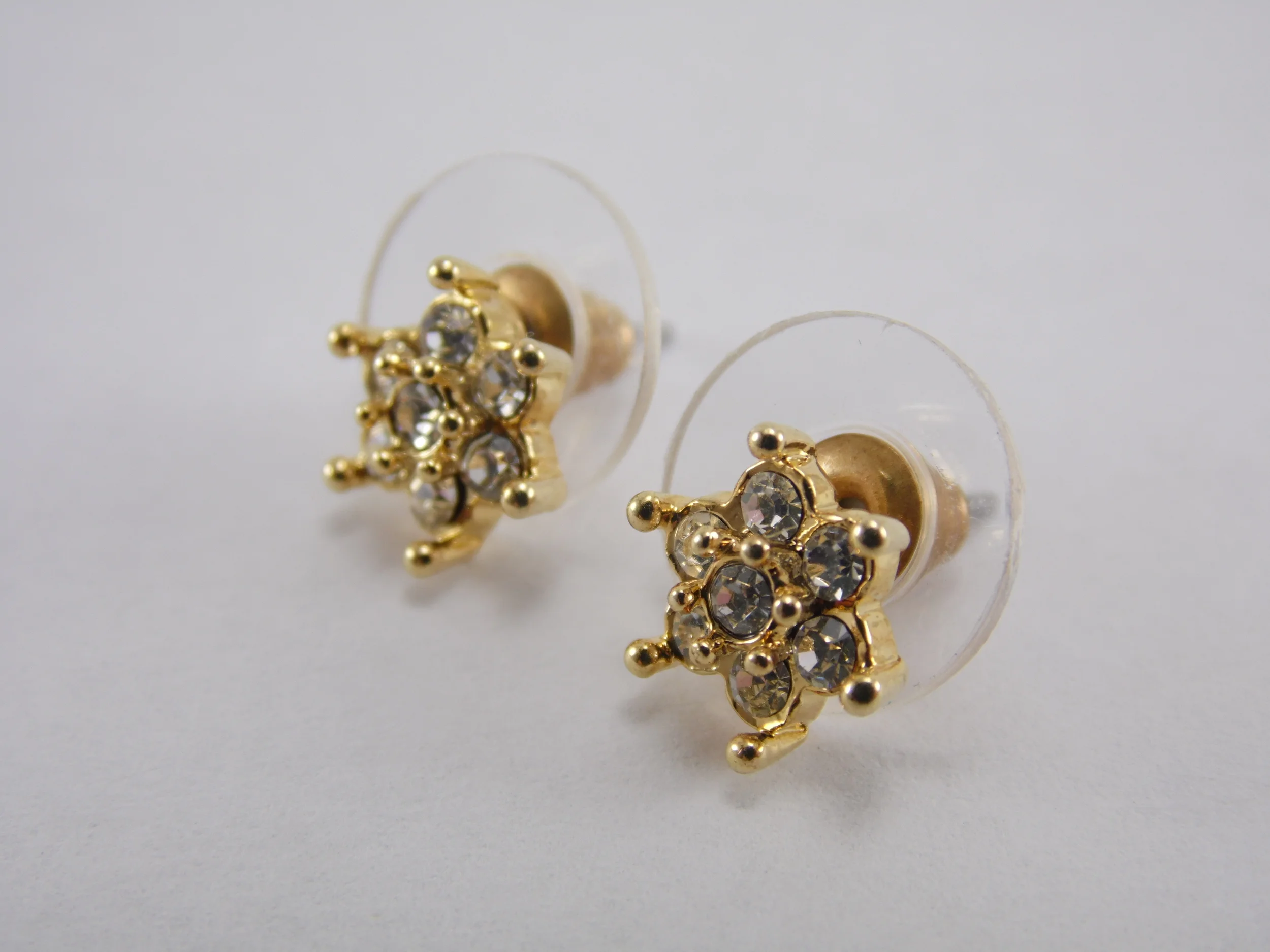 Vintage Goldtone Star Cluster Cubic Zirconia Cz Diamond Earrings