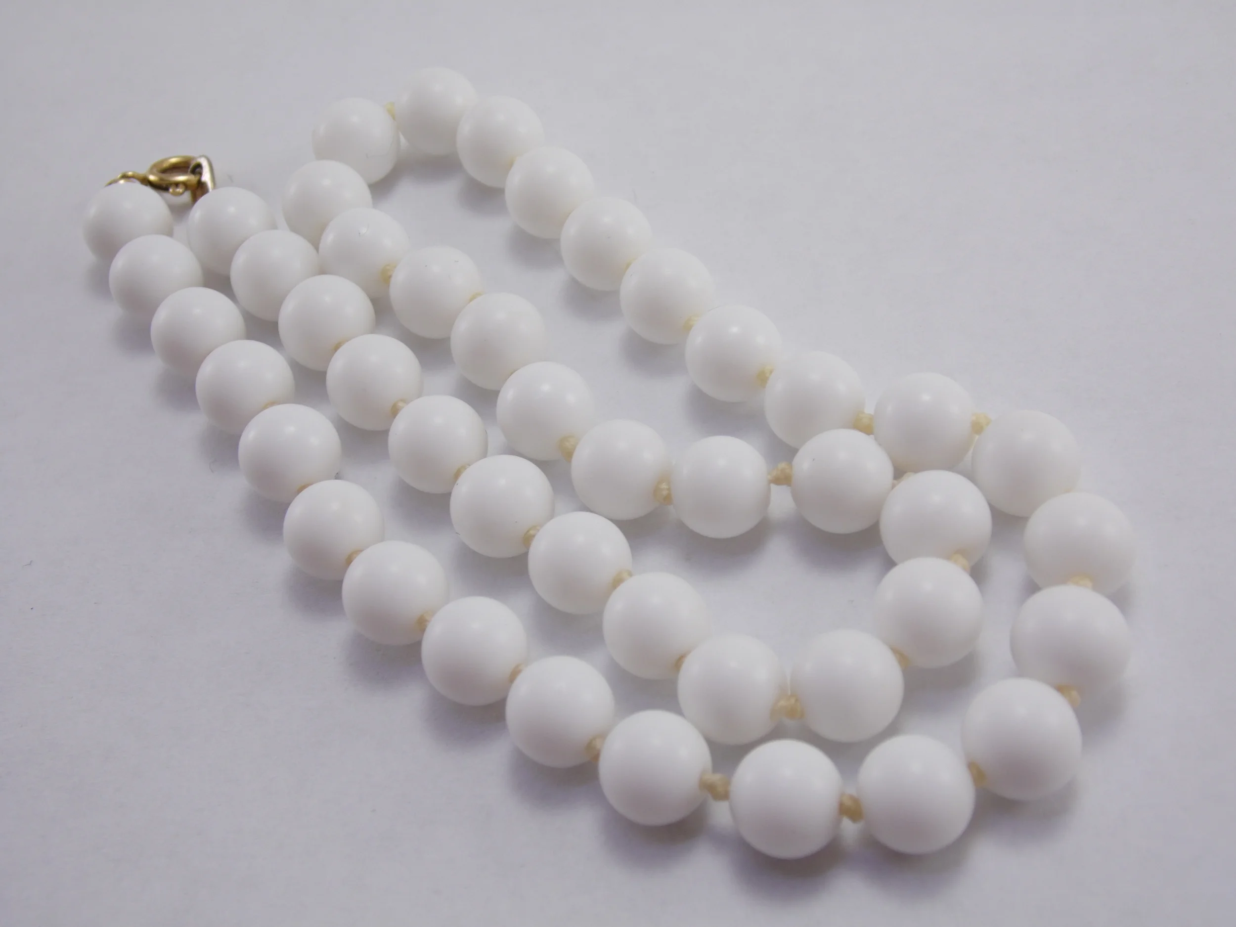 Vintage Signed Crown "Trifari" White 8mm Faux Pearl Beaded Necklace from the 50's or 60's