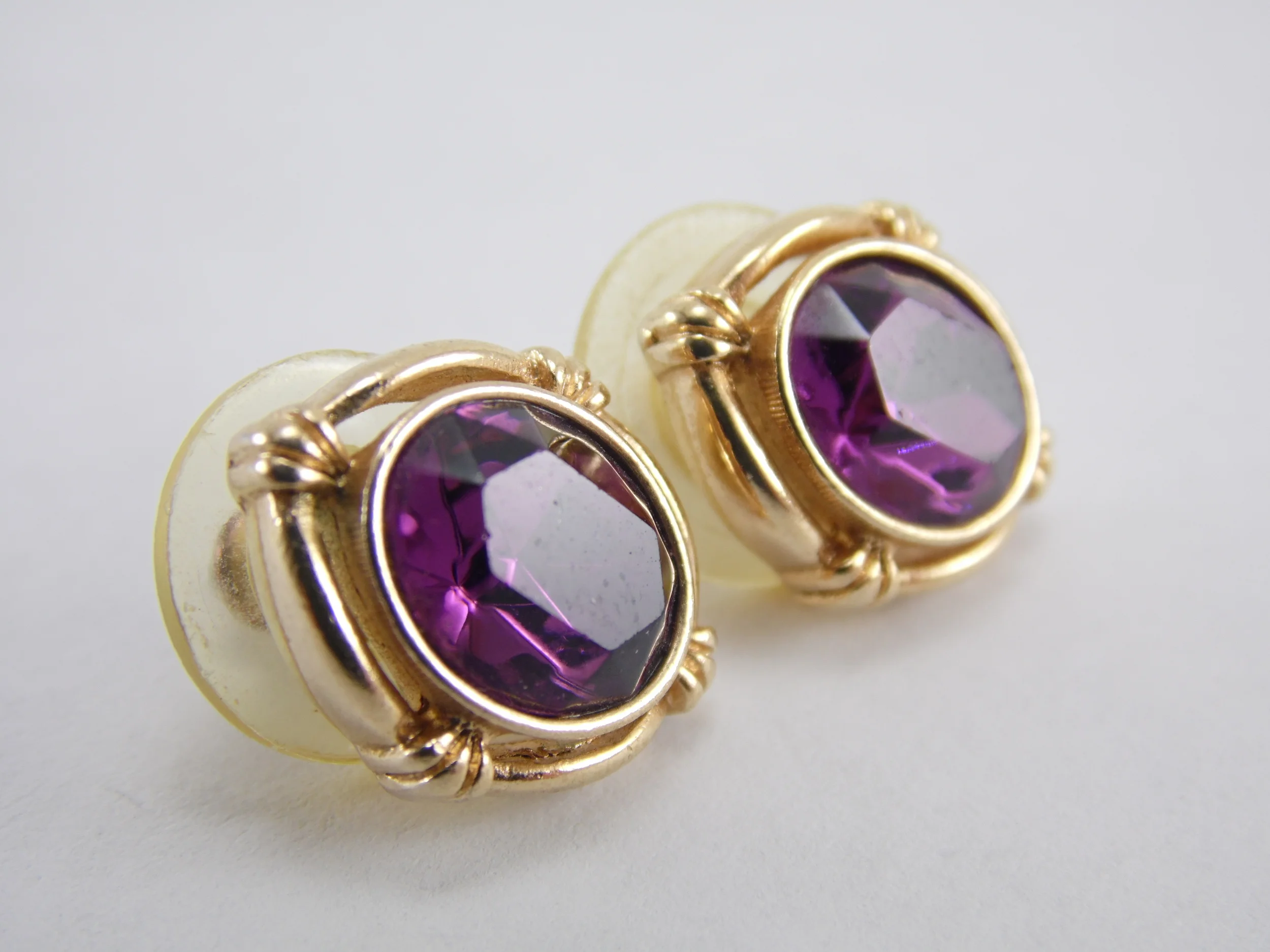 Vintage Goldtone Faux Amethyst Gemstone Stud Earrings 3.5 Ct T.W