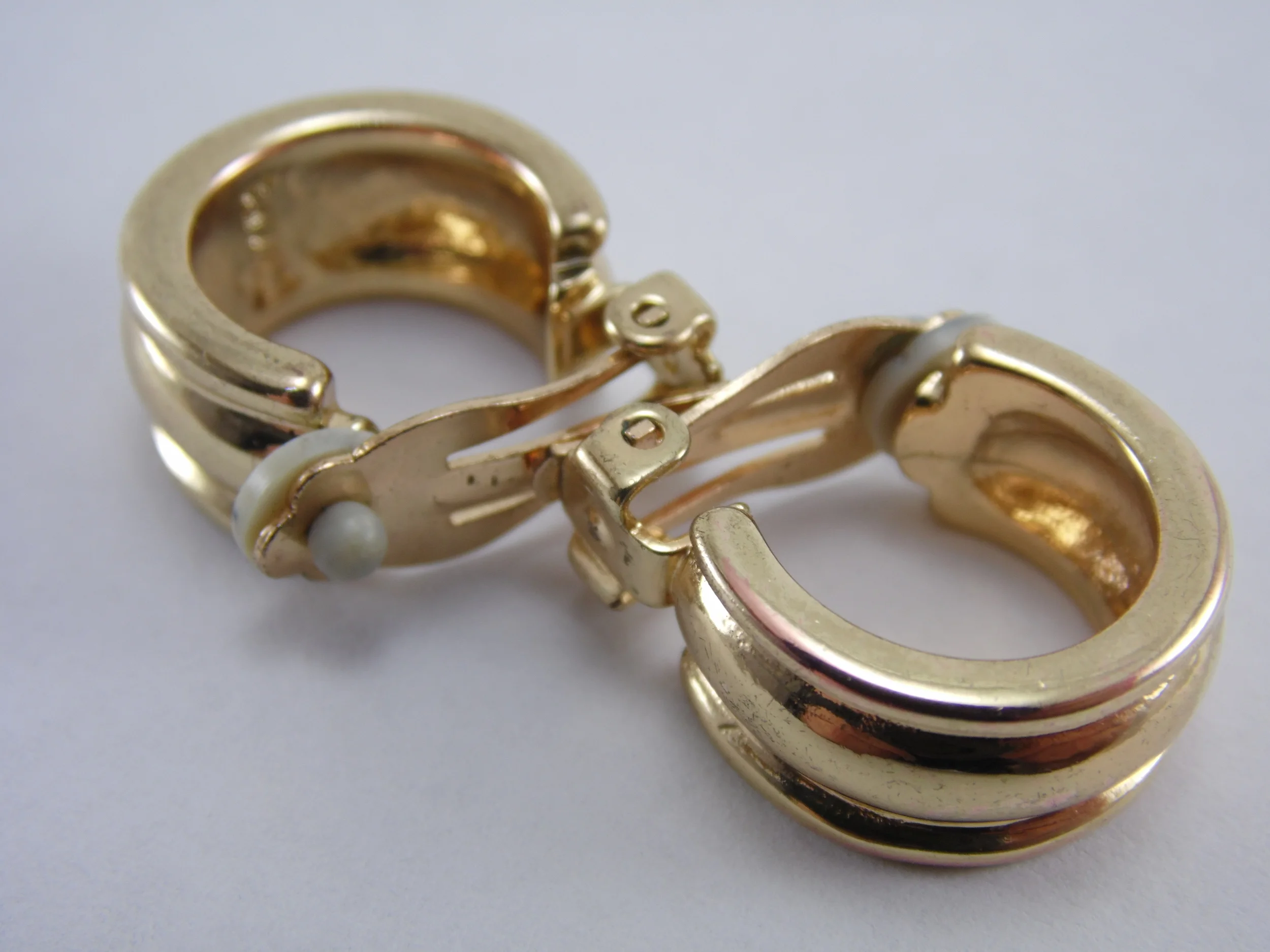 Vintage Signed "Chaps" Goldtone Semi Hoop Clip On Earrings