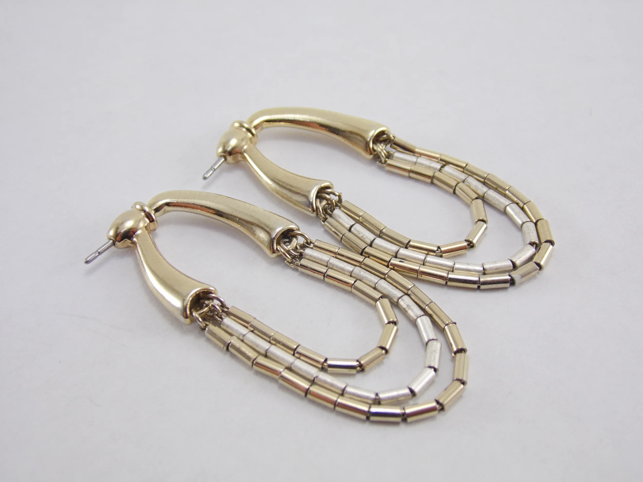 Elegant Vintage Goldtone Sliding Post Dangle Drop Beaded Earrings