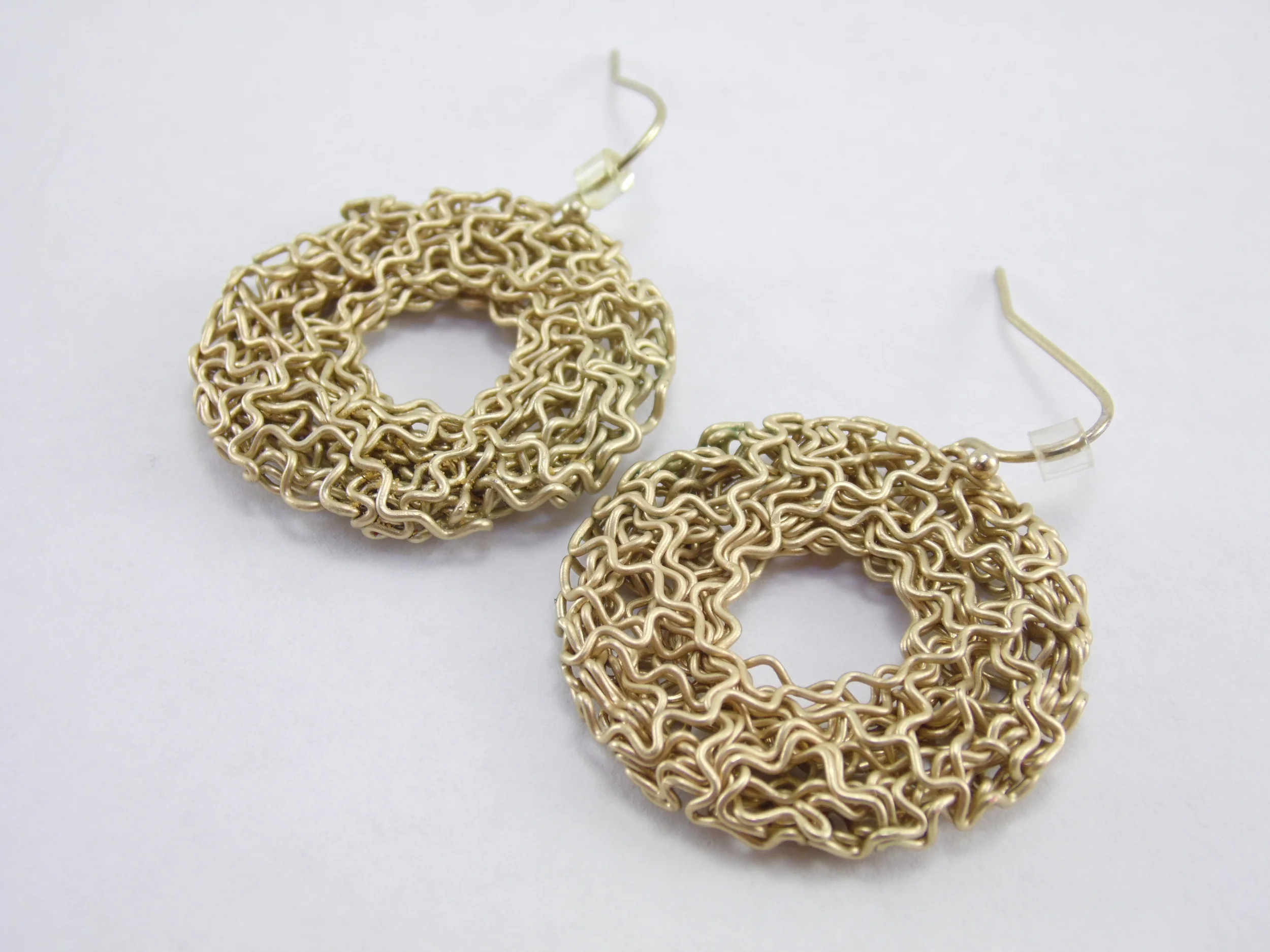 Vintage Abstract Gold Goldtone Brass Wire Wrapped Woven Hoop Earrings