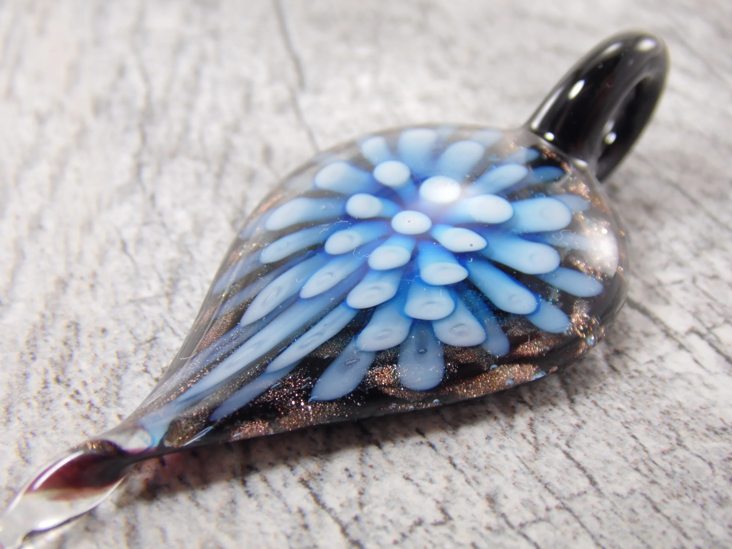 Beautiful Black & Blue Glittering Gold Hand Blown Glass Pendant