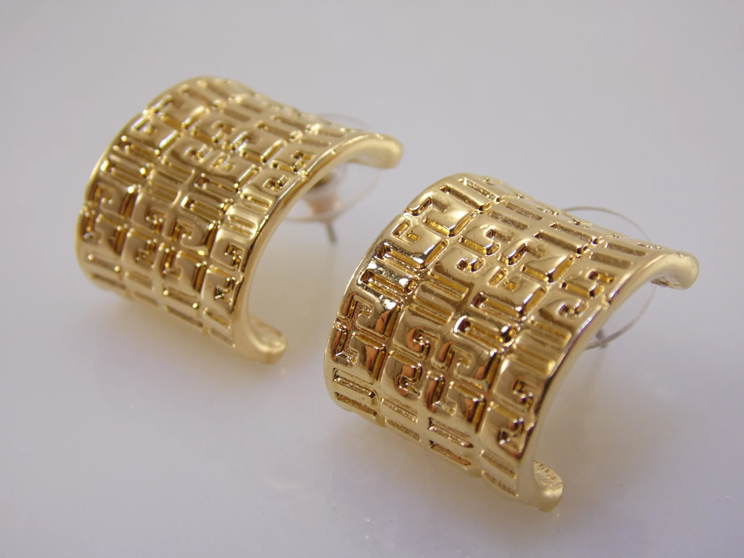 Vintage Signed "Givenchy" Gold Tone Half Semi Hoop Stud Earrings