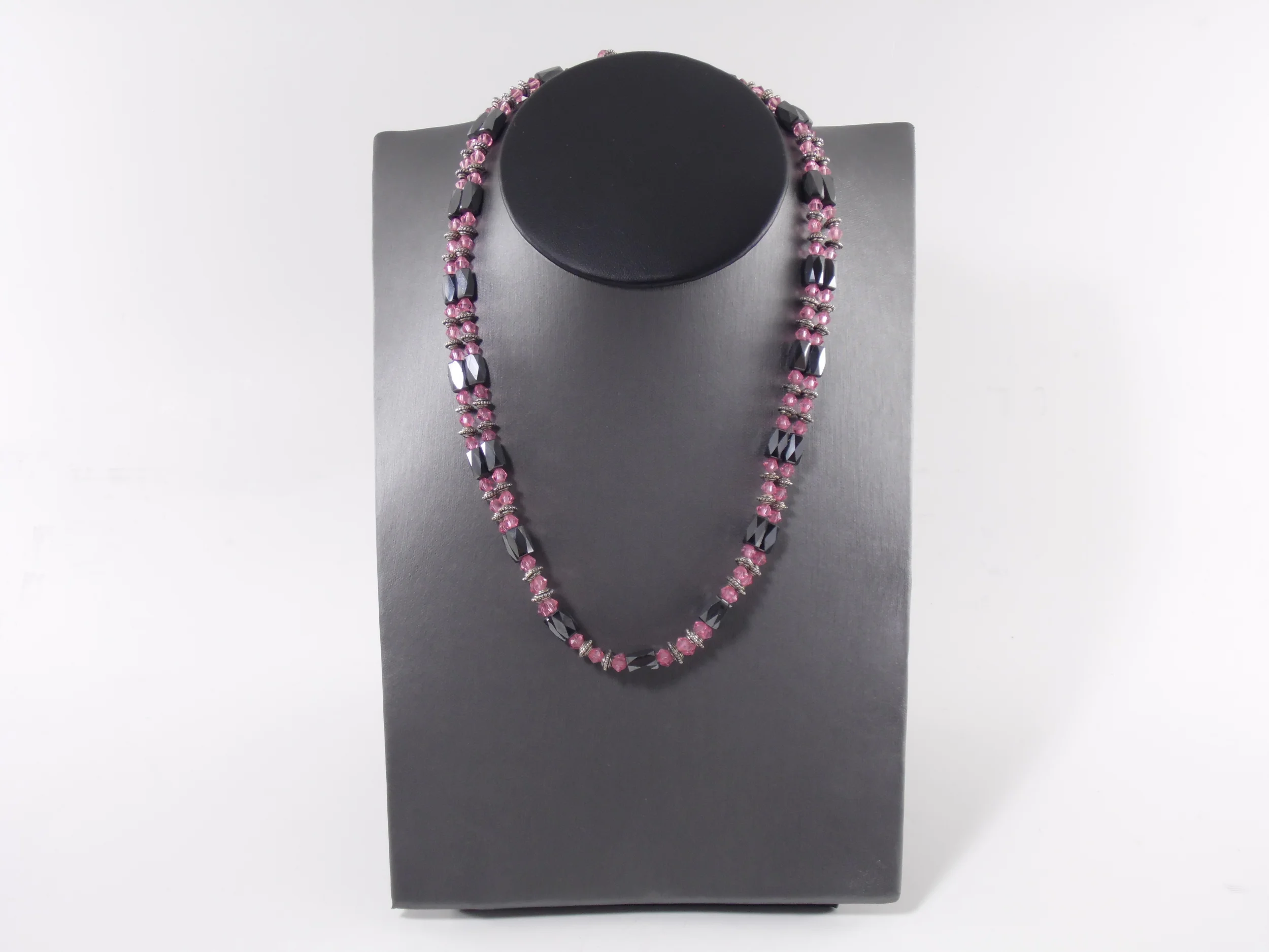 Vintage Pink Acrylic Silver Tone Magnetic Hematite Bead Beaded Necklace/Bracelet