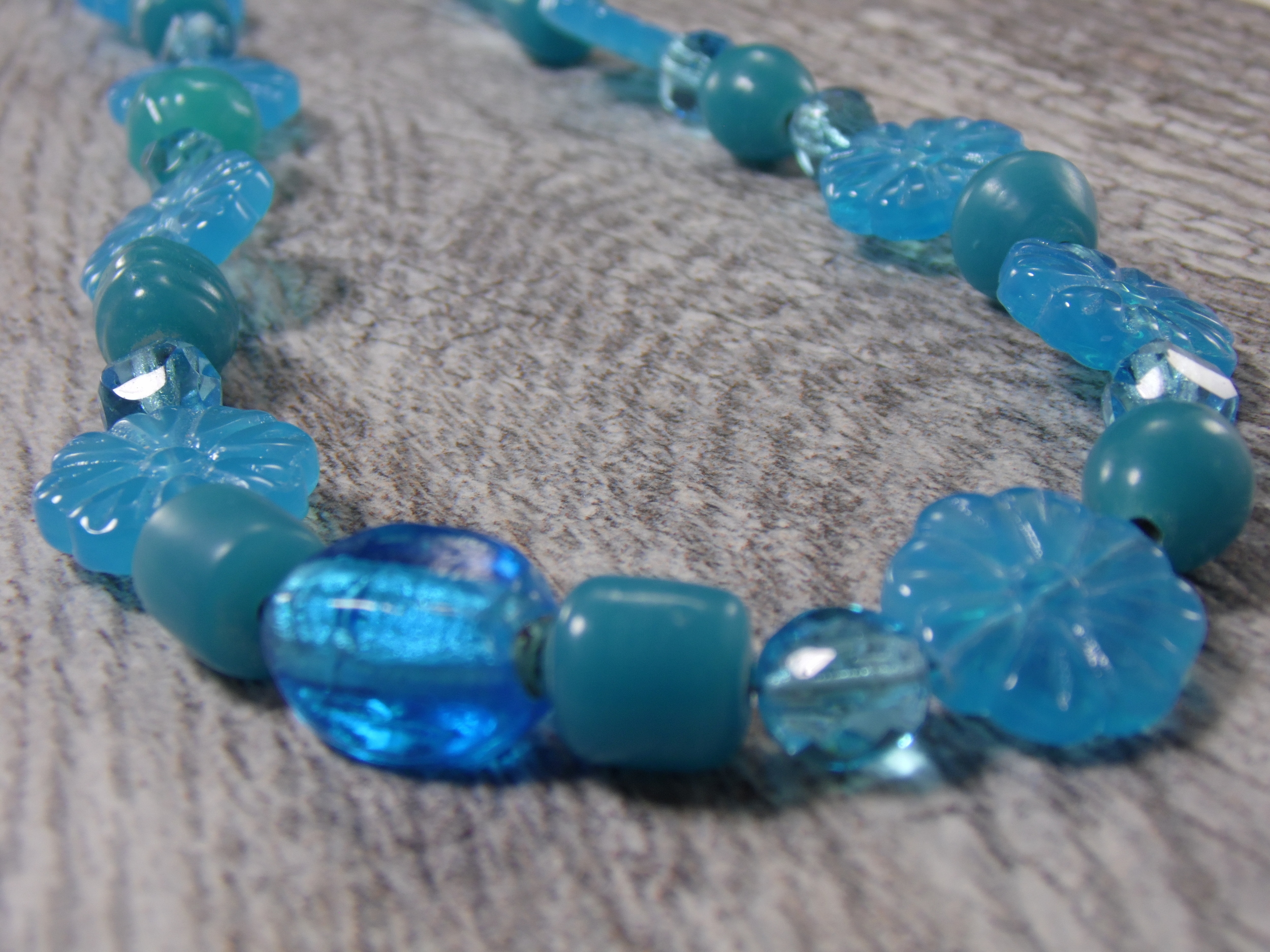 Vintage Blue Ceramic Glass Bead Beaded 21" Inch Toggle Clasp Necklace