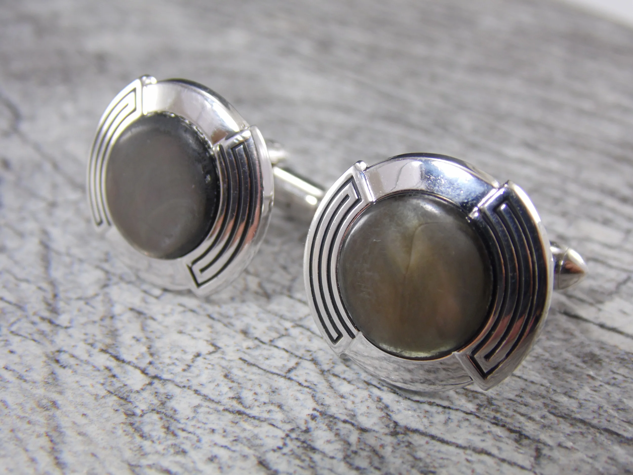 Vintage Signed "Swank" Silver Tone Abalone Shell Men's Cuff Links