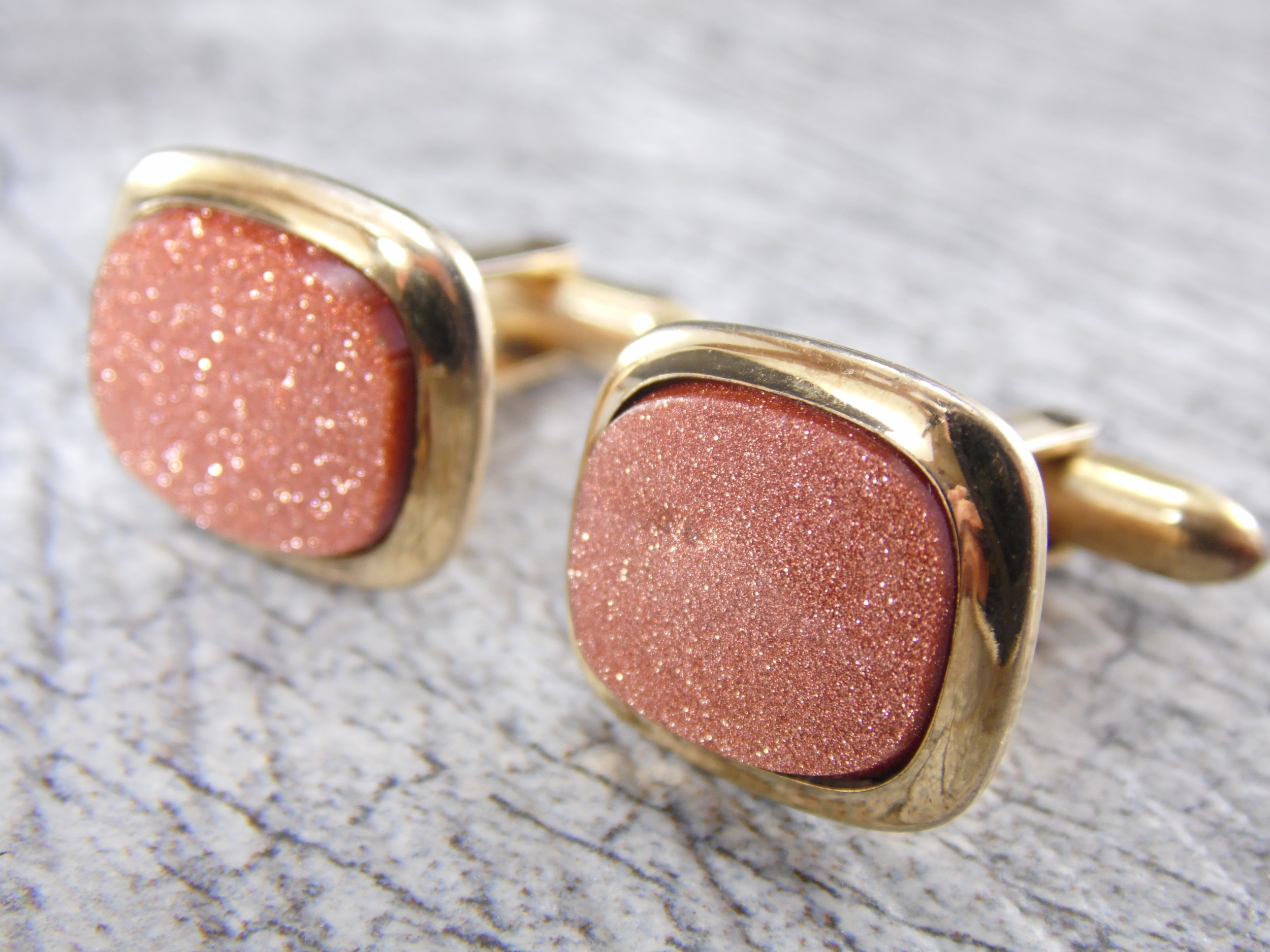 Vintage Signed "Correct Quality" by Krementz Goldstone Gold Tone Men's Cuff Links