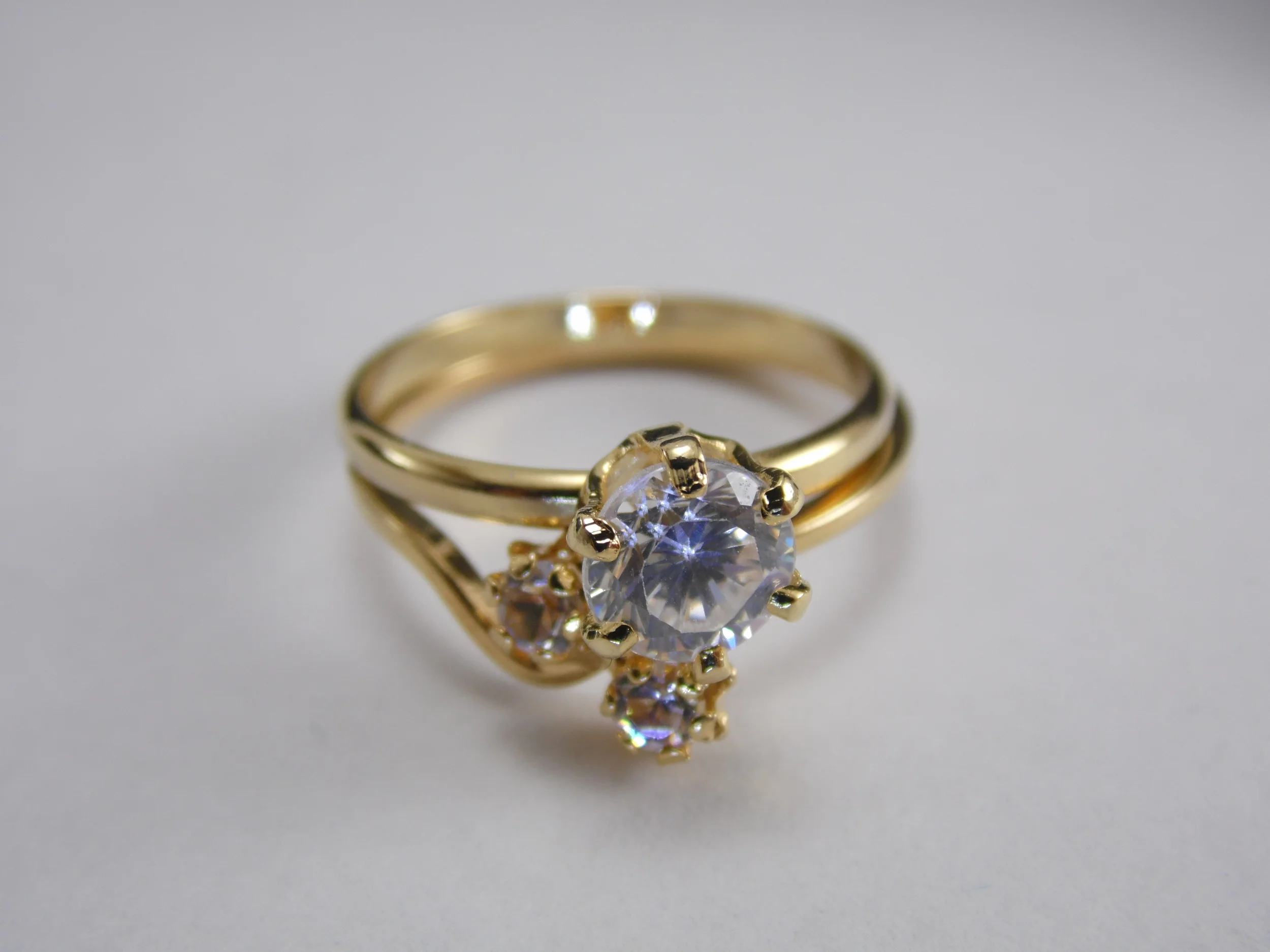 Size 7 Prong Set Faux Diamond Cubic Zirconia CZ Vintage Bridal Set Trio Engagement Promise Ring 1ct T.W