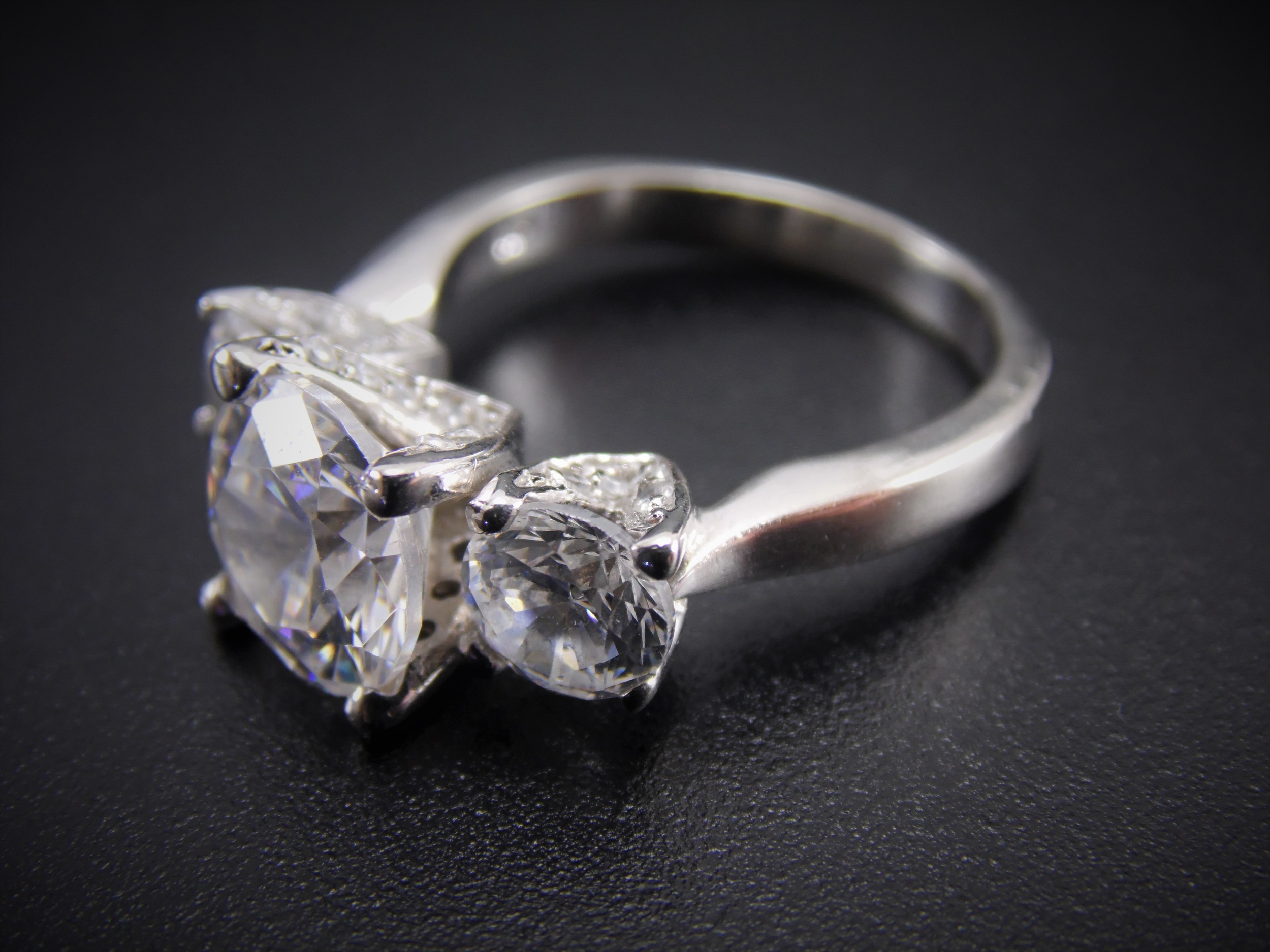 Size 8 925 Sterling Silver Three Stone Round Cut Cubic Zirconia CZ Vintage Engagement Promise Statement Ring 4.58ct T.W