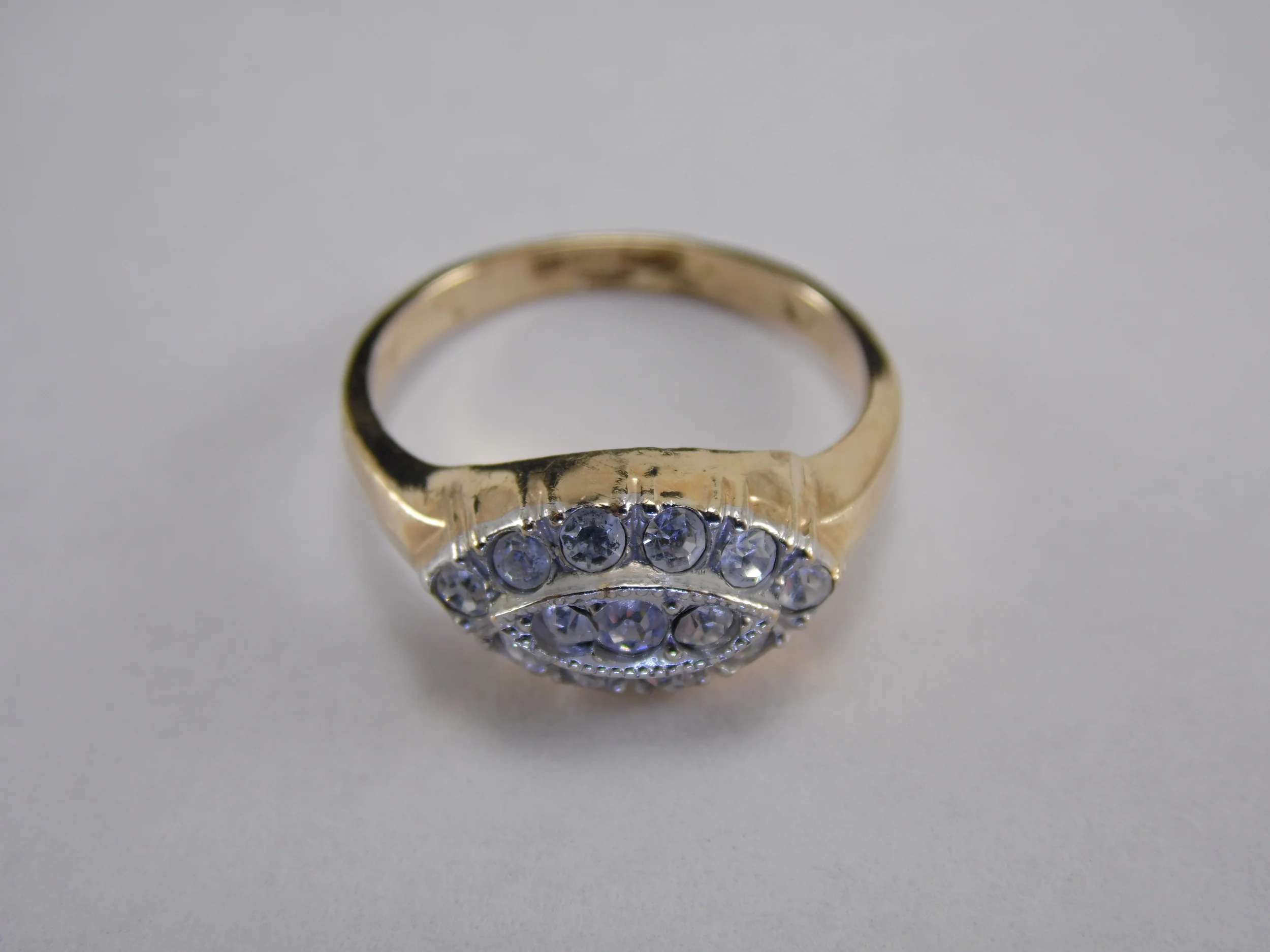 10K Gold Filled Halo Round Cut Cubic Zirconia CZ Vintage Size 7 Statement Ring