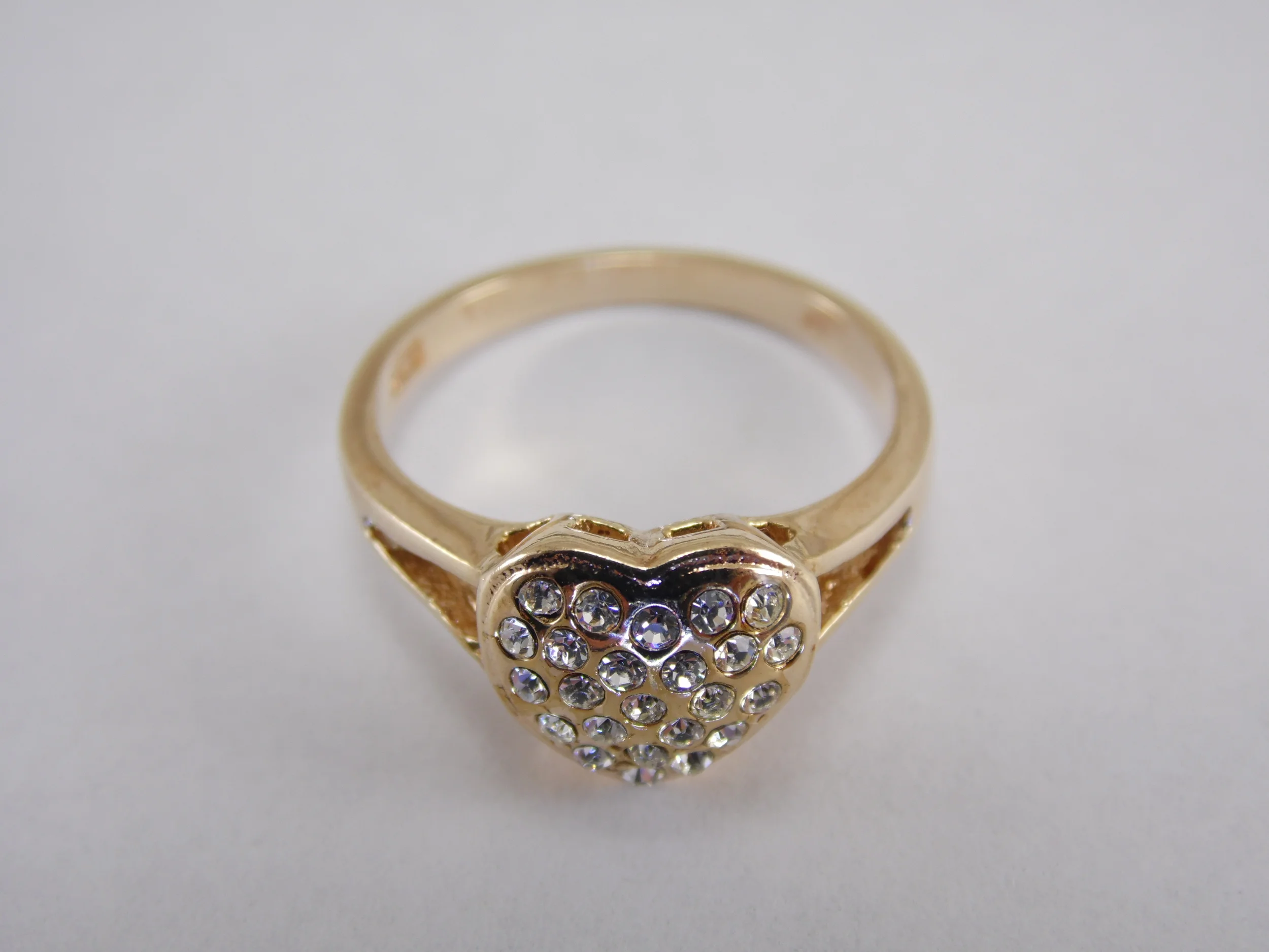 Size 6 & 8 14K GE Gold Electroplated Heart Shaped Motif Cubic Zirconia CZ Vintage Ring
